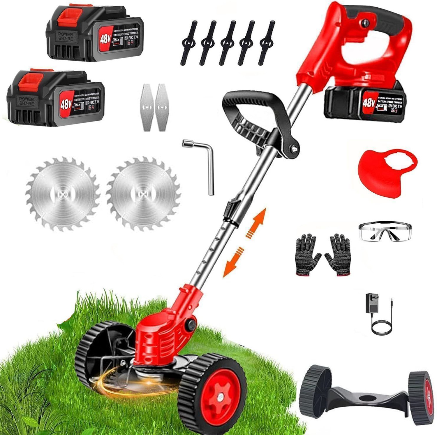 Image of Tazomi Grass Cutter Stringless Weed Eater,3 Types Blades (48v*2) Batteries Cordless Cordless Grass Trimmer