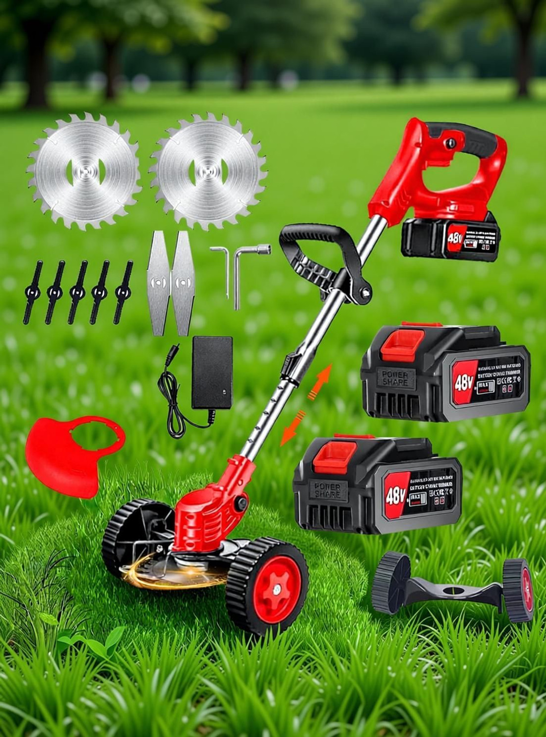 Image of Tazomi Electric Grass Cutter, Stringless Weed Eater,2 Types Blades (48v*2) Battries Cordless Grass Trimmer