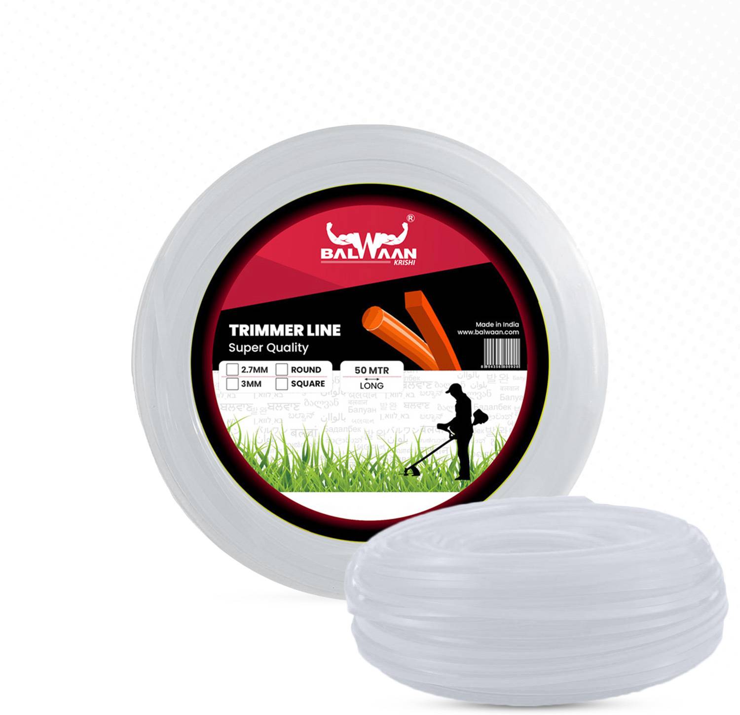 Balwaan Krishi Trimmer Line for Crop Cutter Nylon Rope Bundle for Brush Cutter (50m, 3mm Round) Cordless Grass Trimmer
