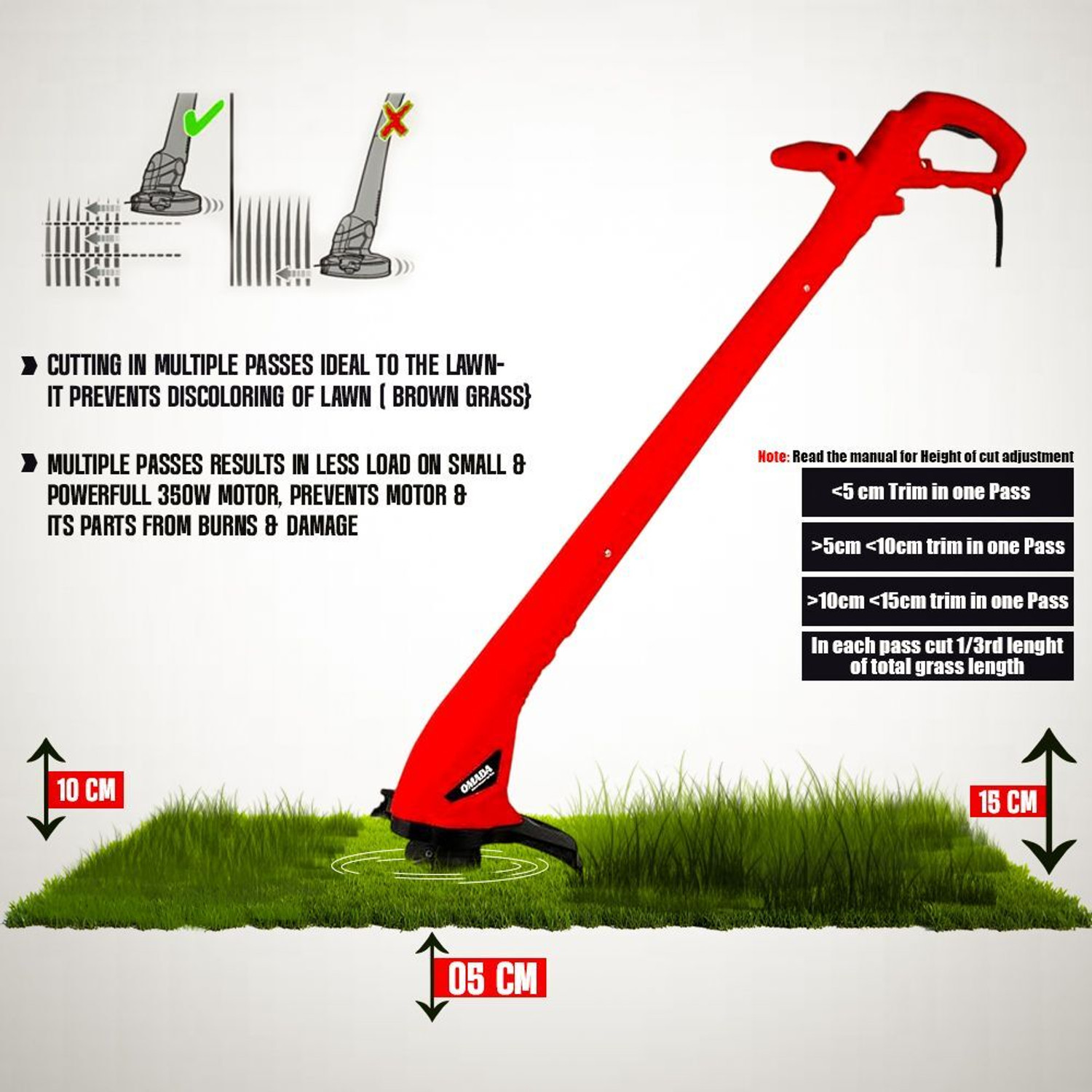 Image of Omada 250W Corded Electric String Trimmer /Grass Trimmer with 5m Cable Length 12500RPM Corded Grass Trimmer