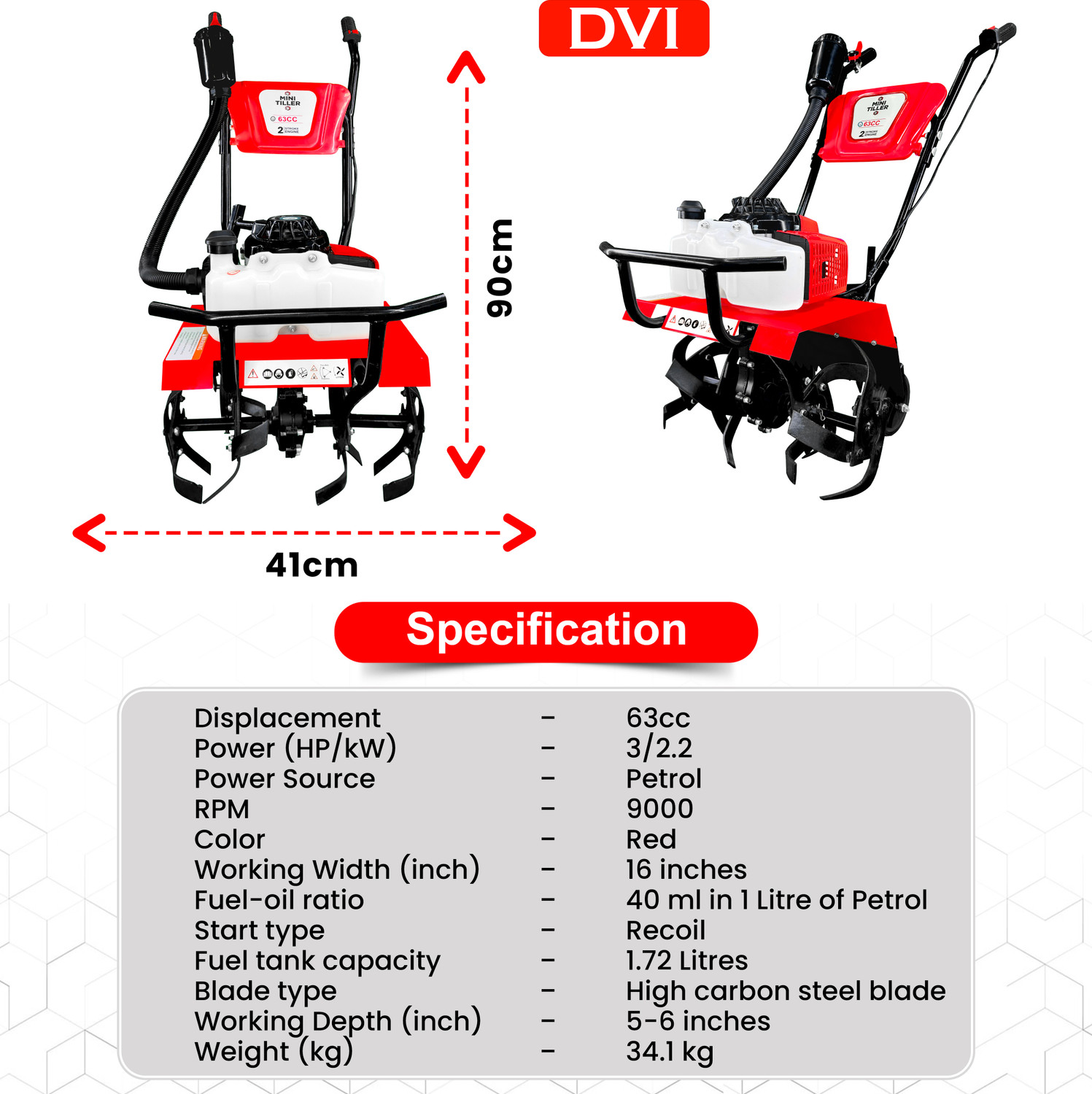 Image of DVI 63CC MINI POWER TILLER /CULTIVATOR FOR WEEDING IN FARMS AND AGRICULTURE Fuel Grass Trimmer