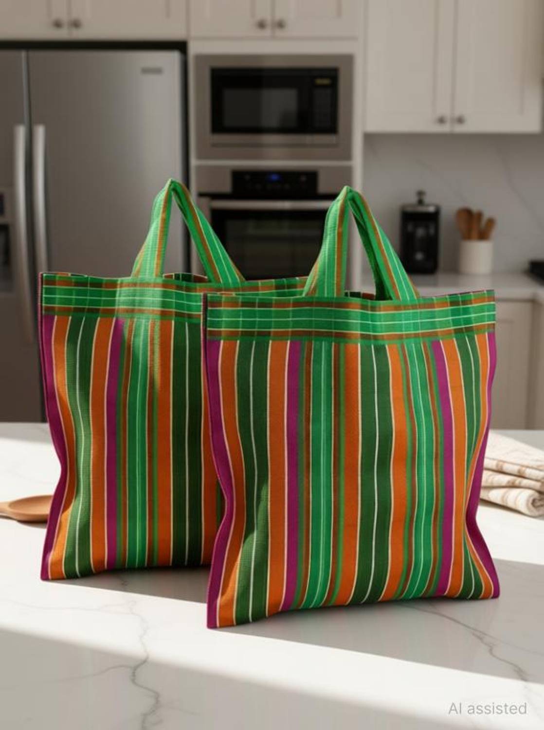 Bag2basic Reusable Nylon Handbag Jhola (multipurpose bag) Pack of 2 Grocery Bags