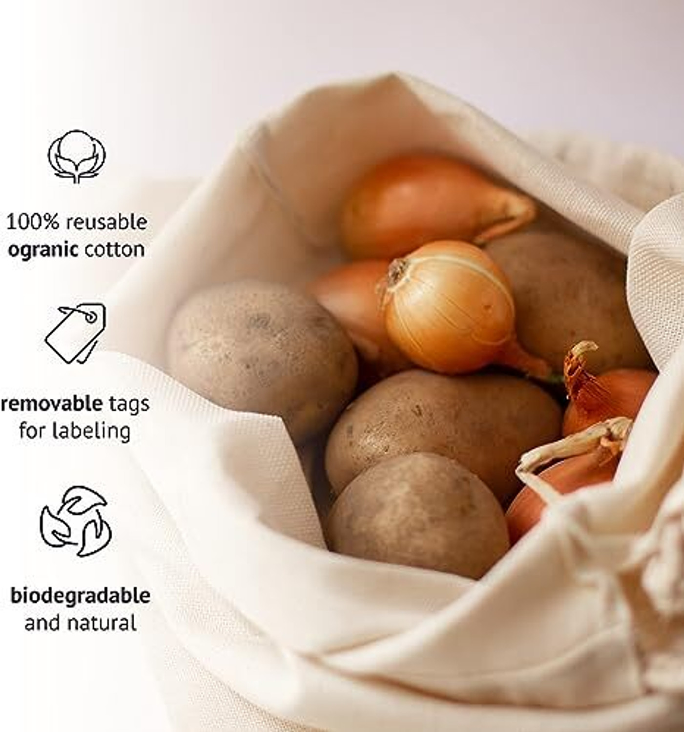 Image of Ganapati 100% cotton set of 6 fridge bags fruits and vegetables bags for fridge Pack of 6 Grocery Bags