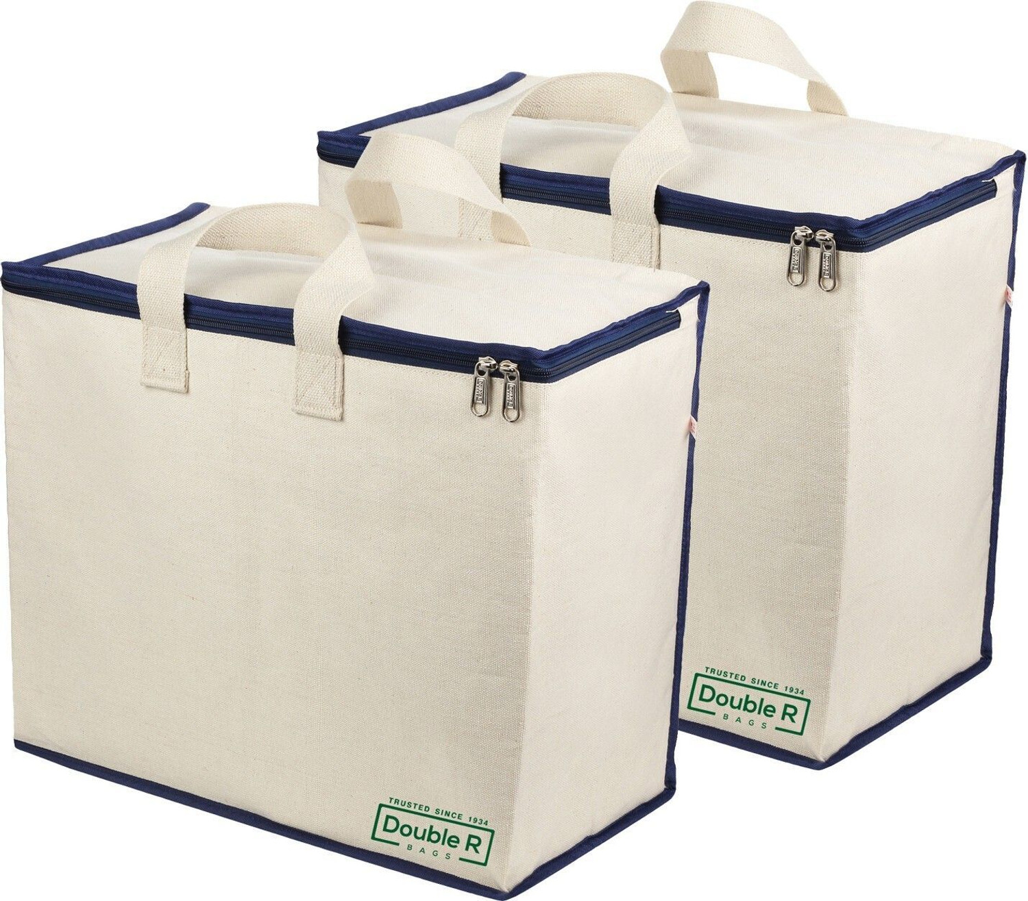 Image of DOUBLE R BAGS Canvas Cotton Handles Multipurpose Storage Organizer and Covers Zip Bag Pack of 2 Grocery Bags