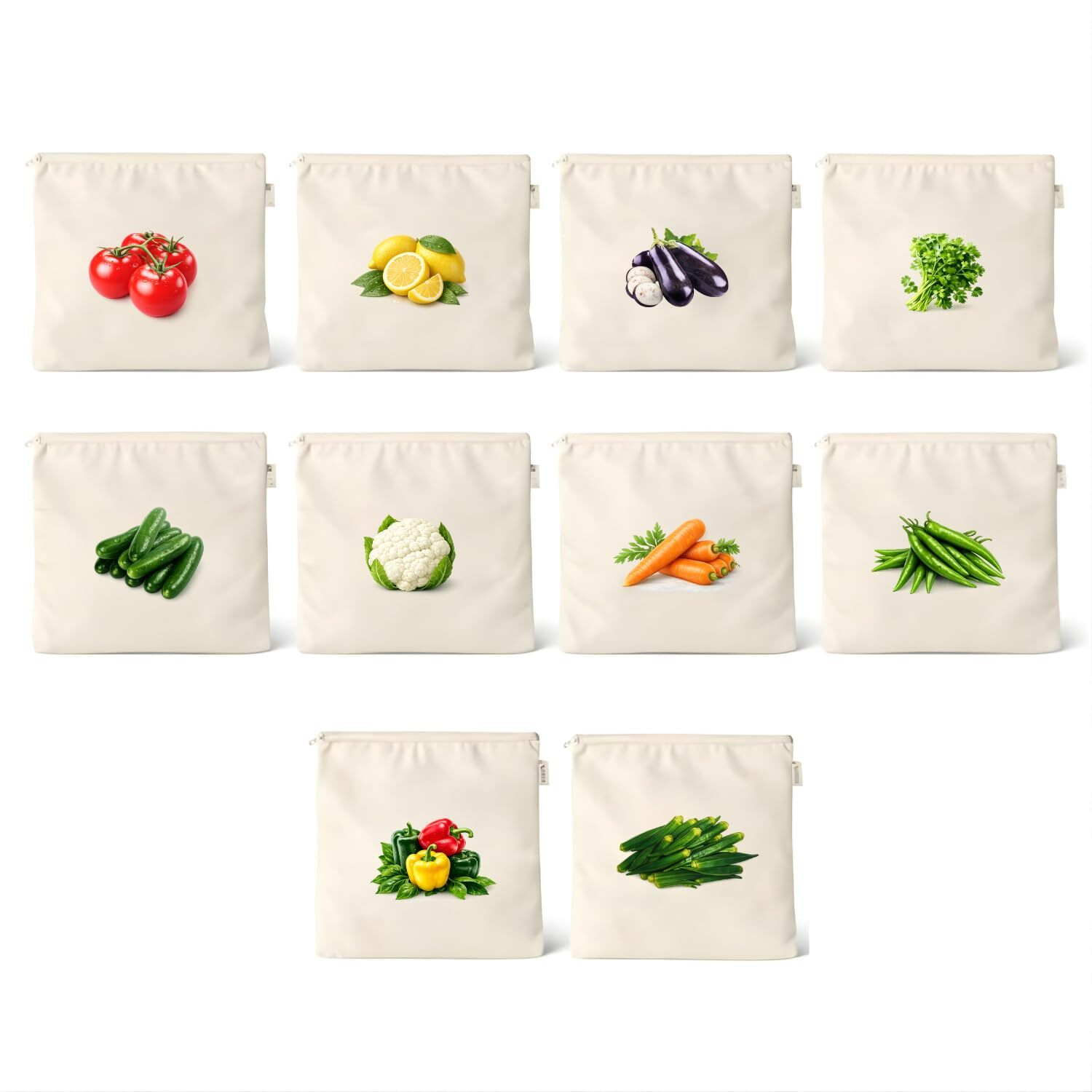 Image of Lonaxa 10 Pcs Reusable Cotton Veggie Bags | Fridge Storage Organizer Pack of 10 Grocery Bags