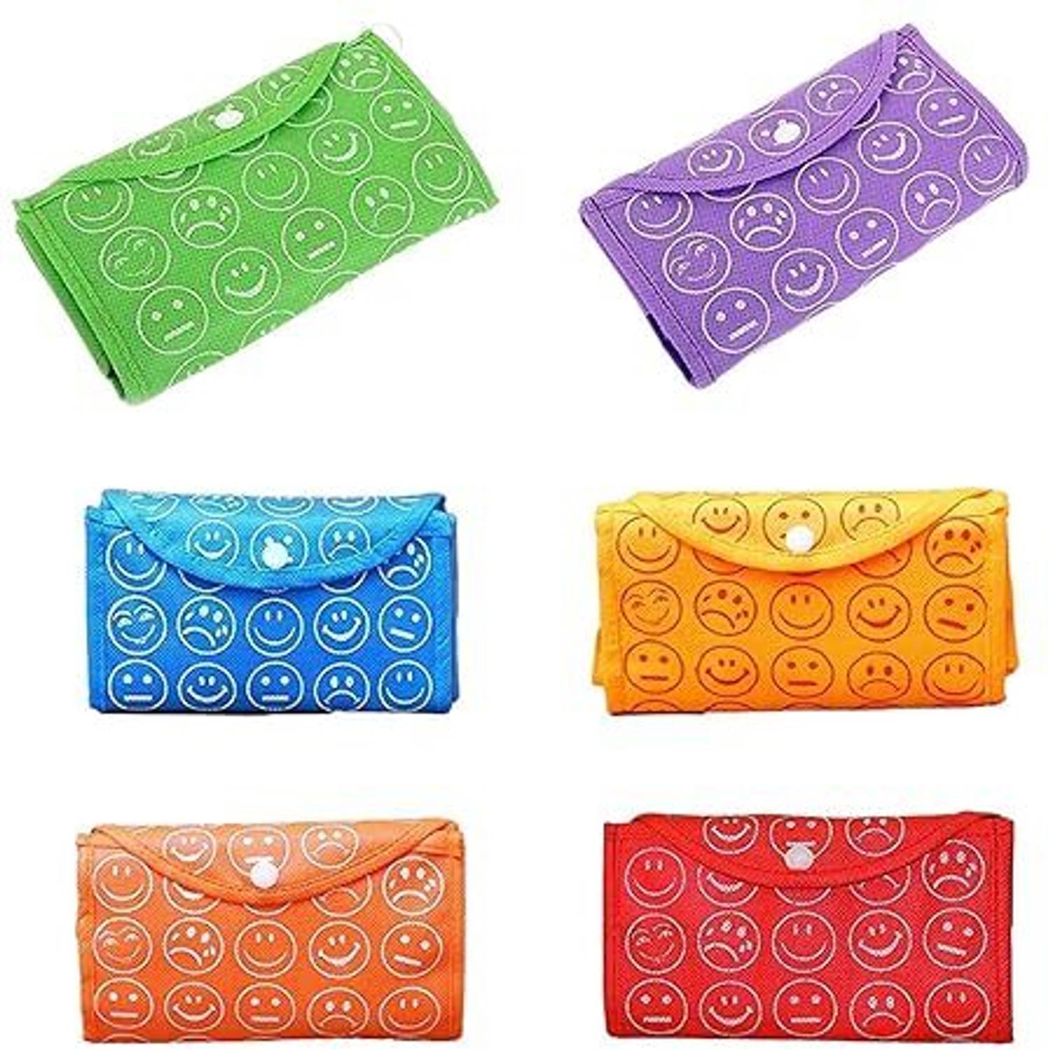 aerrowquick Set of 6 Foldable Reusable Bags Smiley Printed Bags for Shopping ( Multicolor) Pack of 6 Grocery Bags