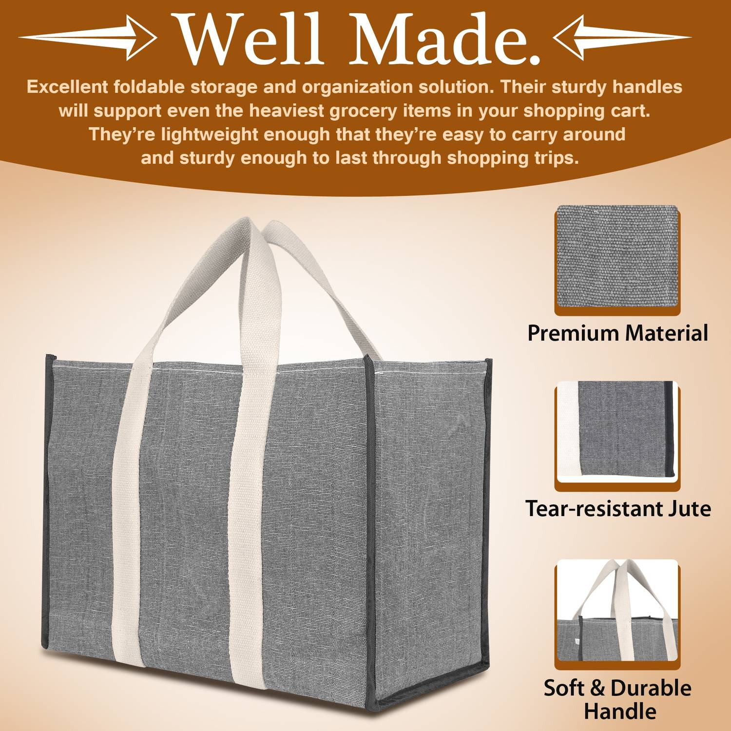 BlackBoxes Big Eco Cotton Canvas Shopping Bags for Carry Grocery with Reinforced Handles Grocery Bag