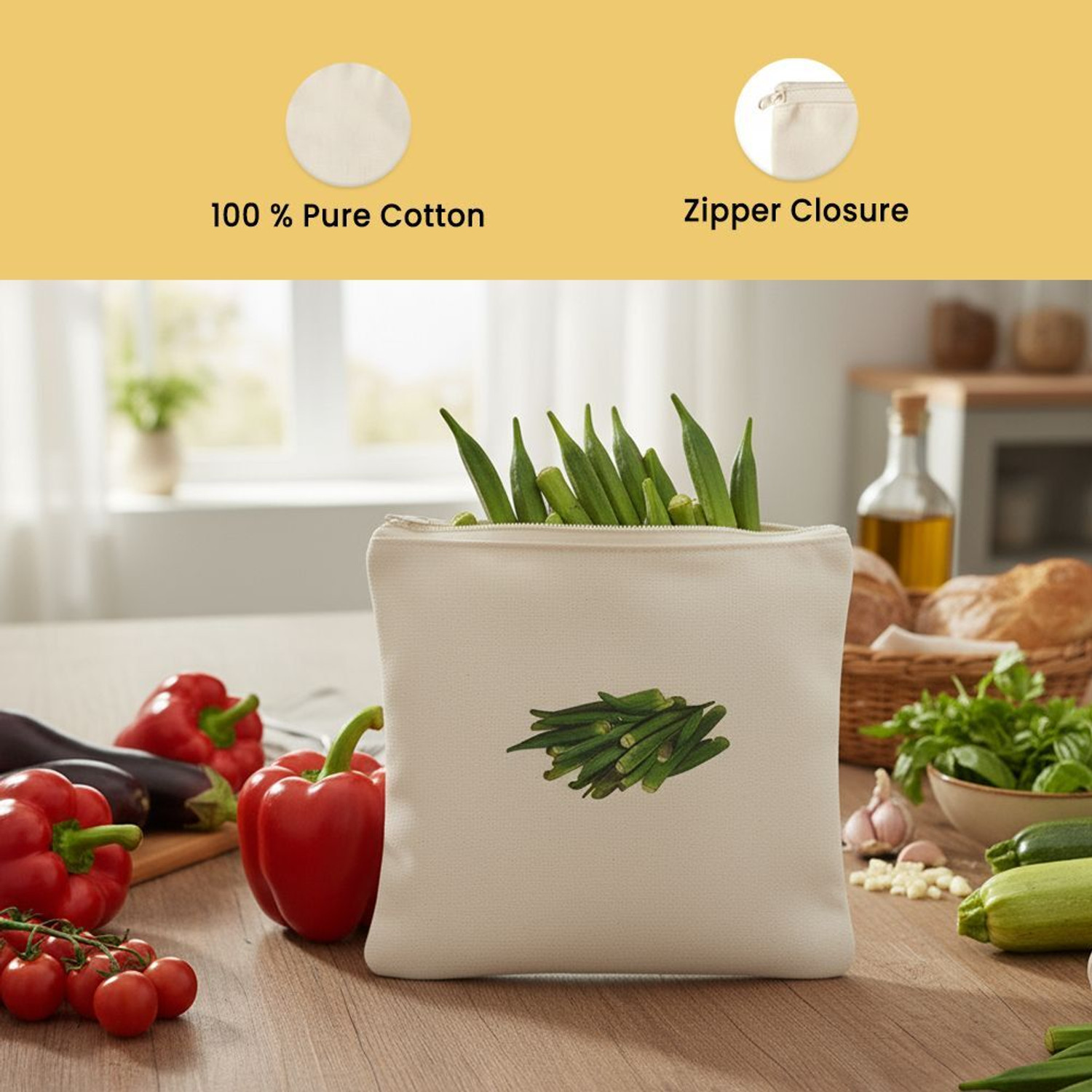 Image of Wrapzy 100% Cotton Reusable Vegetable Bags for Fridge | Eco-Friendly | 12x12 Inches | Pack of 10 Grocery Bags
