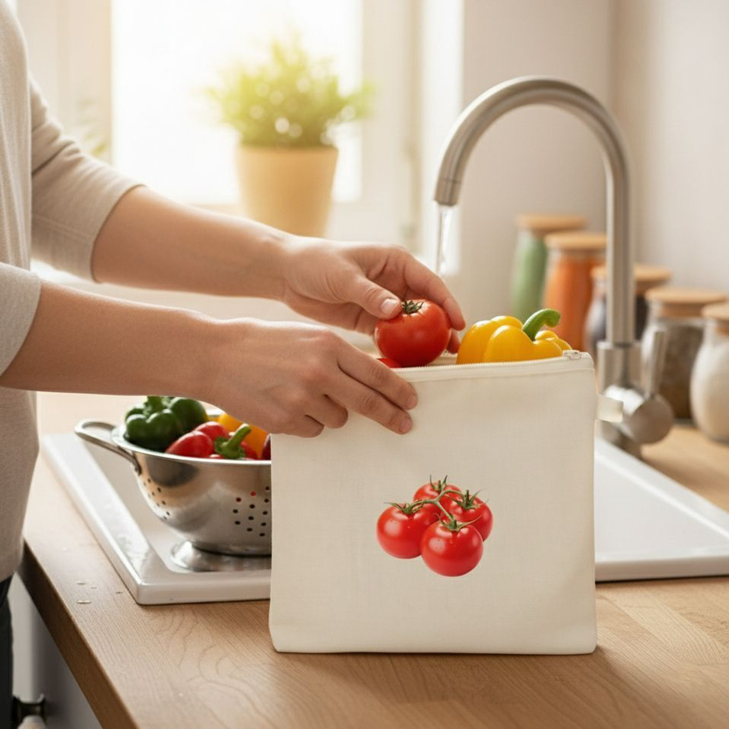 Image of Wrapzy 100% Cotton Reusable Vegetable Bags for Fridge | Eco-Friendly | 12x12 Inches | Pack of 10 Grocery Bags