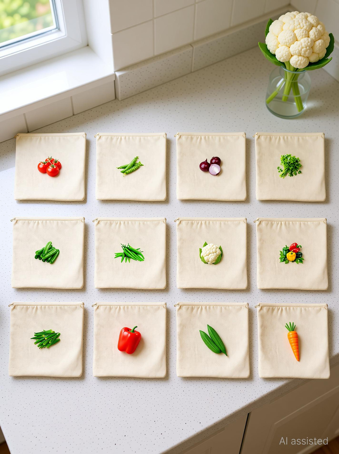 Image of Wrapzy 100% Cotton Reusable Vegetable Bags for Fridge | Eco-Friendly | 12x12 Inches | Pack of 10 Grocery Bags
