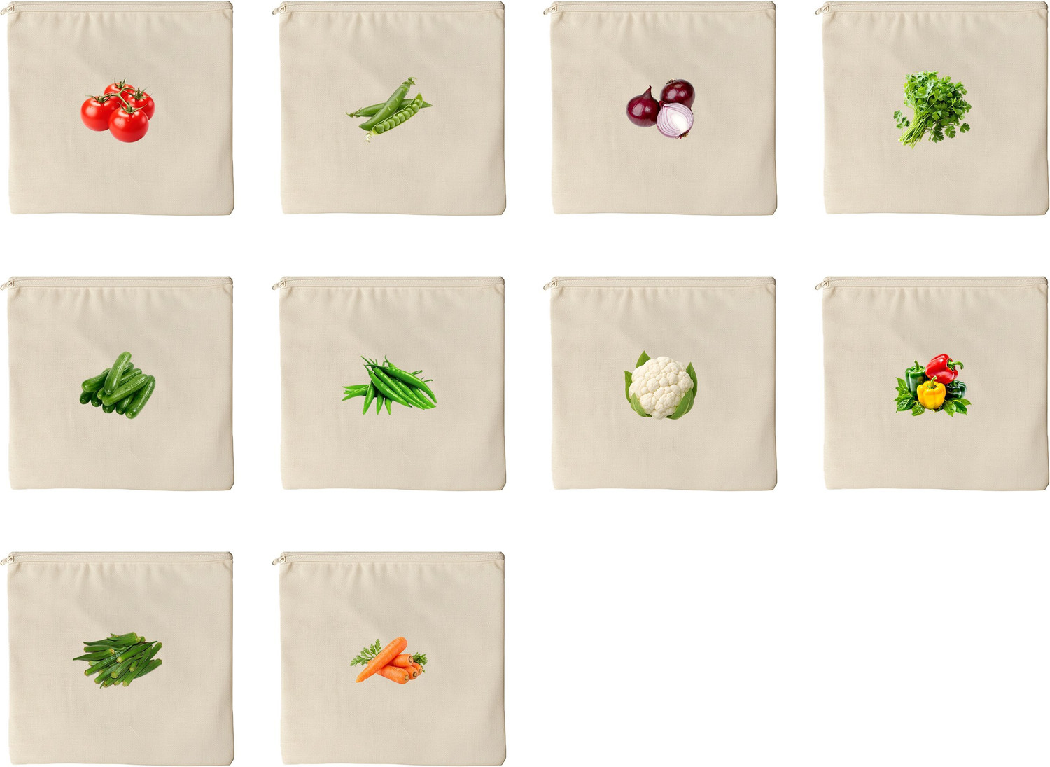 Image of Wrapzy 100% Cotton Reusable Vegetable Bags for Fridge | Eco-Friendly | 12x12 Inches | Pack of 10 Grocery Bags
