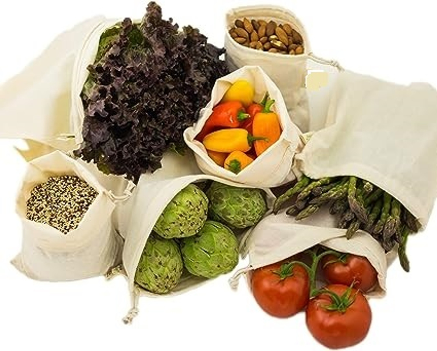Image of Ganapati 100% cotton set of 6 fridge bags fruits and vegetables bags for fridge Pack of 6 Grocery Bags