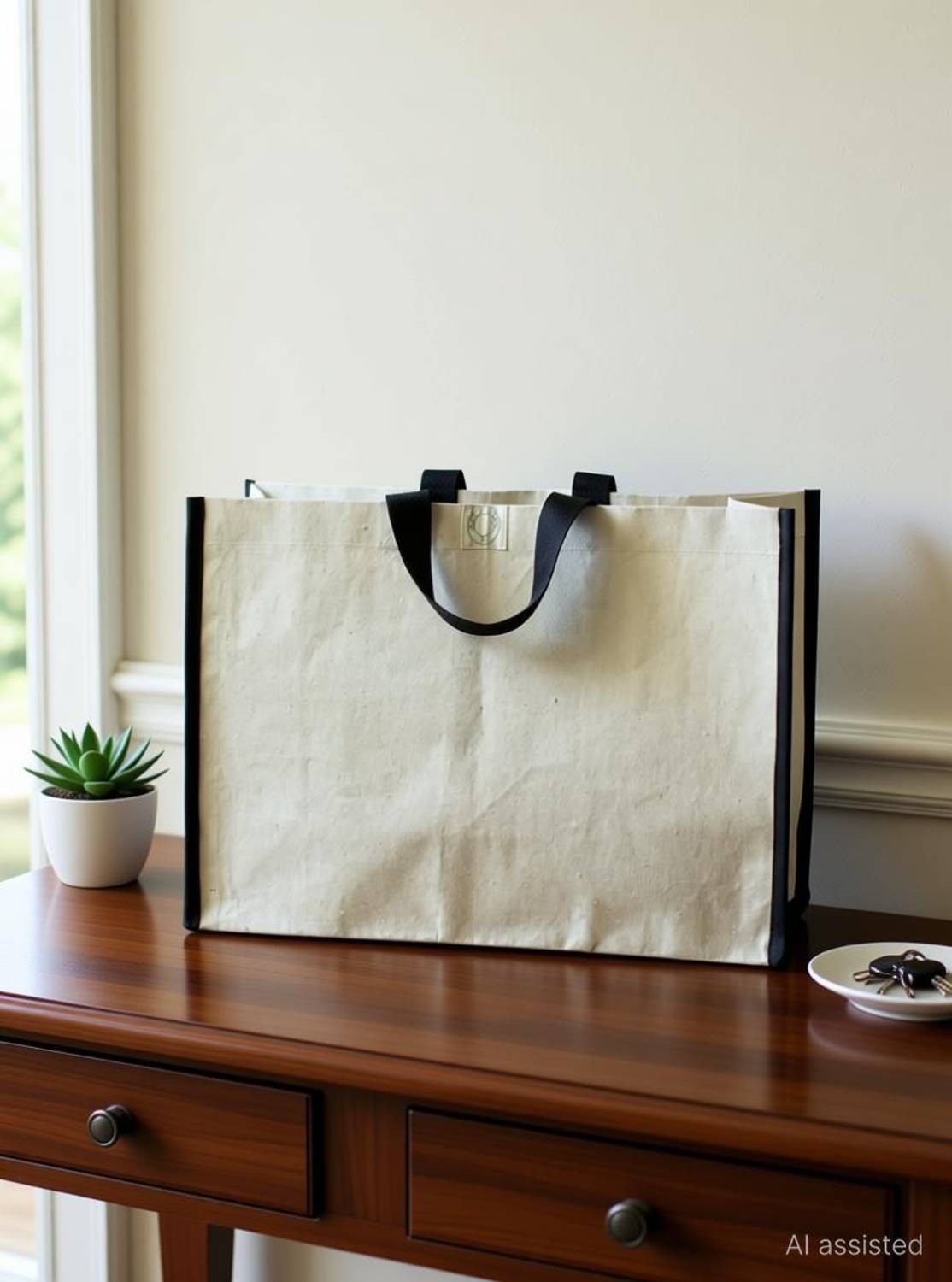 Bag2basic Canvas Reusable shopping bag 17 x 13 x 8 Inches Grocery Bag