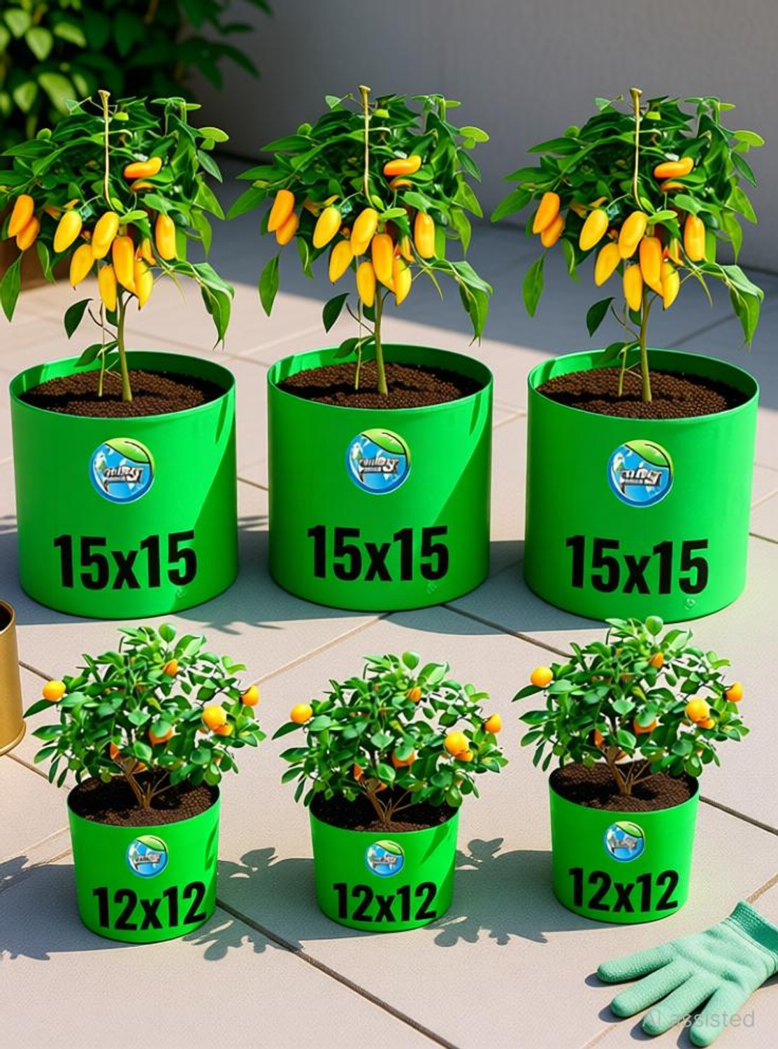 Image of MASHKI 12 inch x 12 inch - 3nos, 15 inch x 15 inch - 3nos, Pack of 6 Grow Bags for, Home &, Terrace Gardening Grow Bag