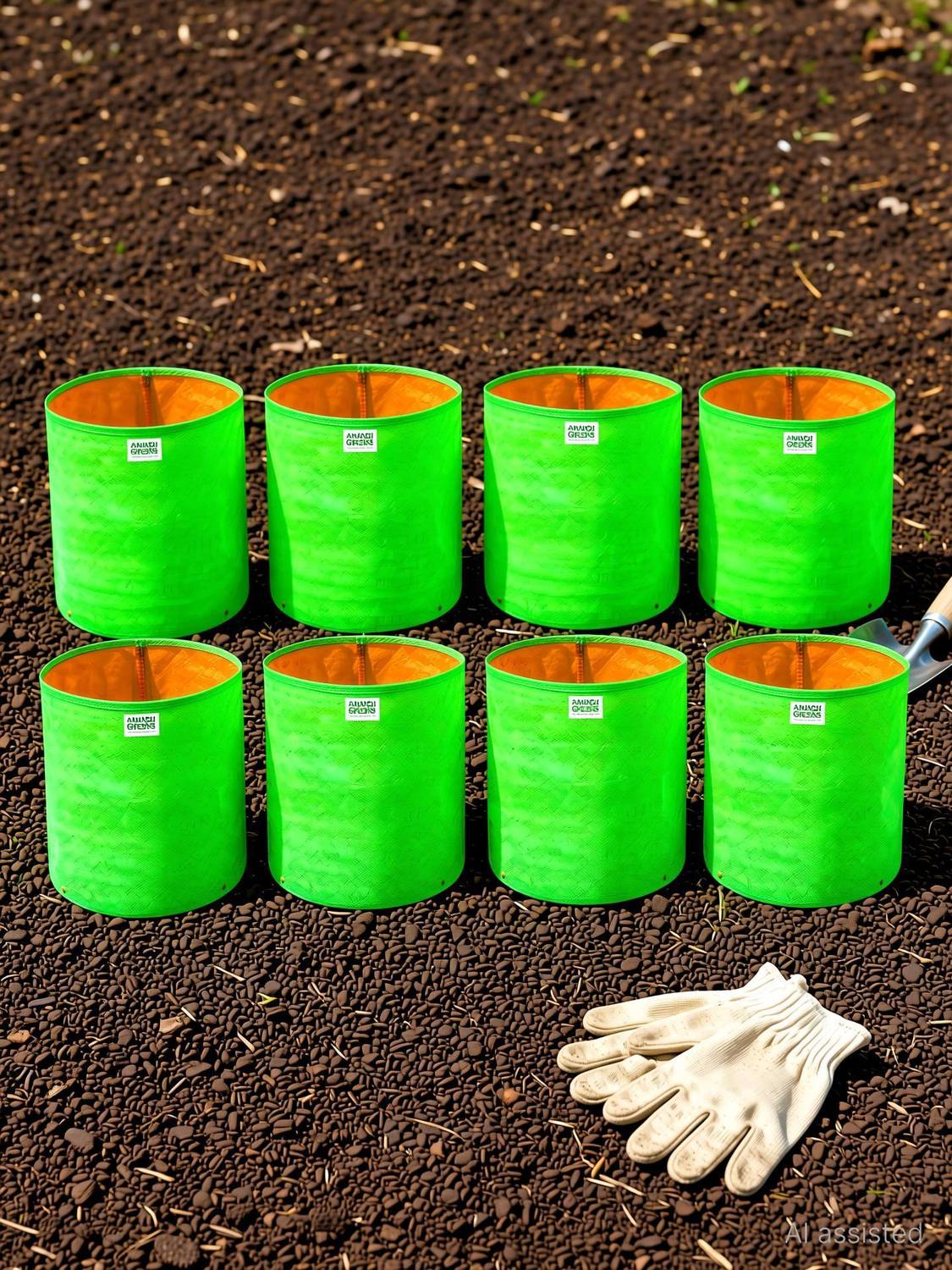 Anandi Greens 9x9 INCH HDPE Uv Protected 220 GSM Round Plants, gardening and terrace Pack Of 8 Grow Bag