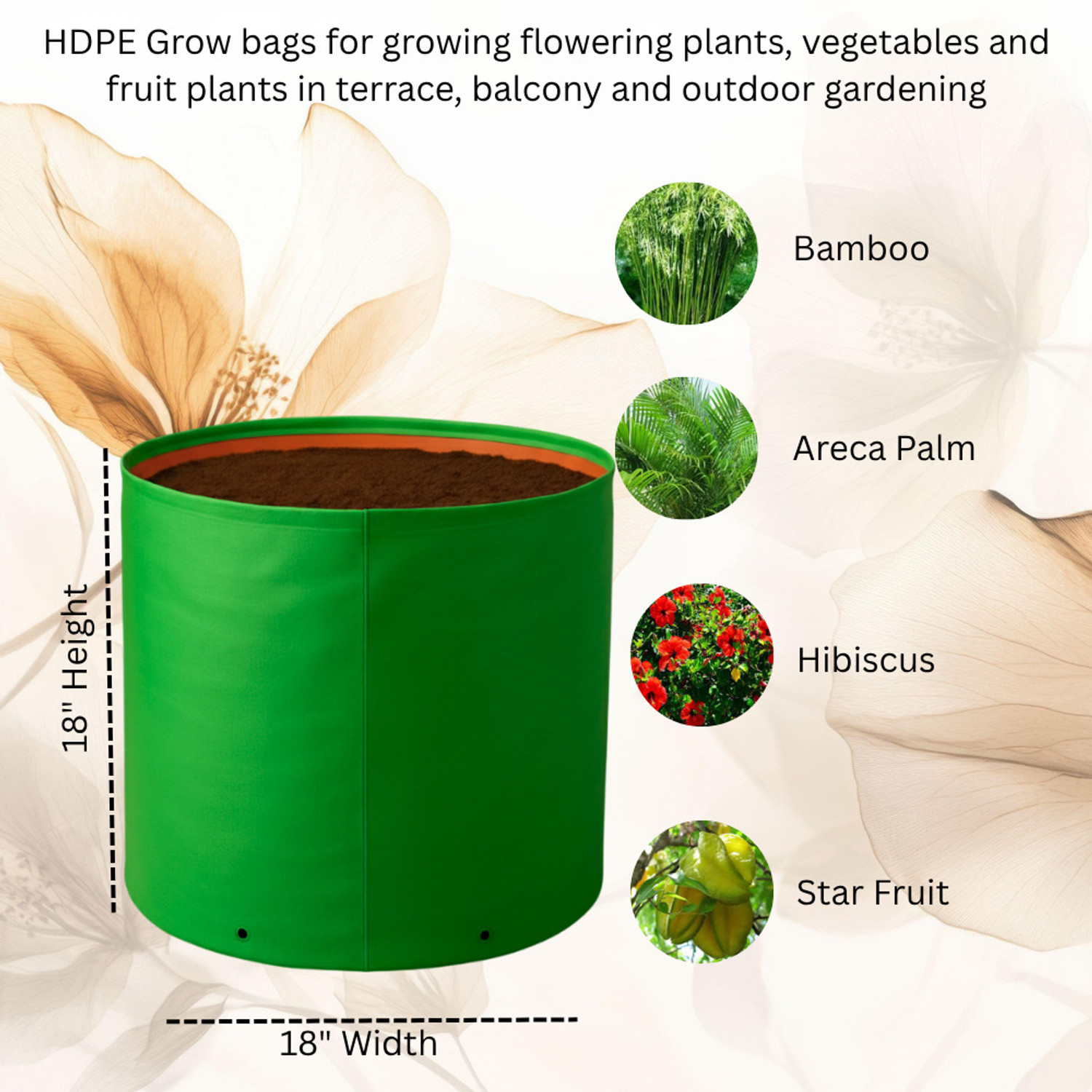 Image of SRE HDPE 220 GSM Terrace Gardening Grow Bag (18 X 18 inch) -Pack of 7 Grow Bag