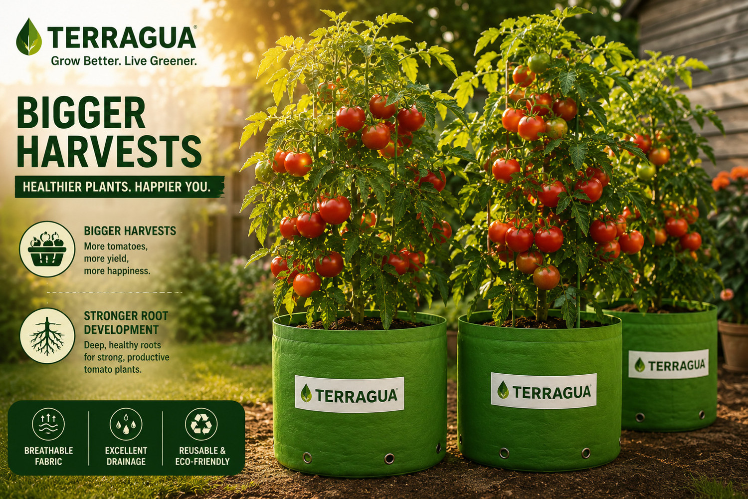Image of TERRAGUA 18x18 Large Capacity Planting Containers for Terrace Farming 230 GSM Grow Bag