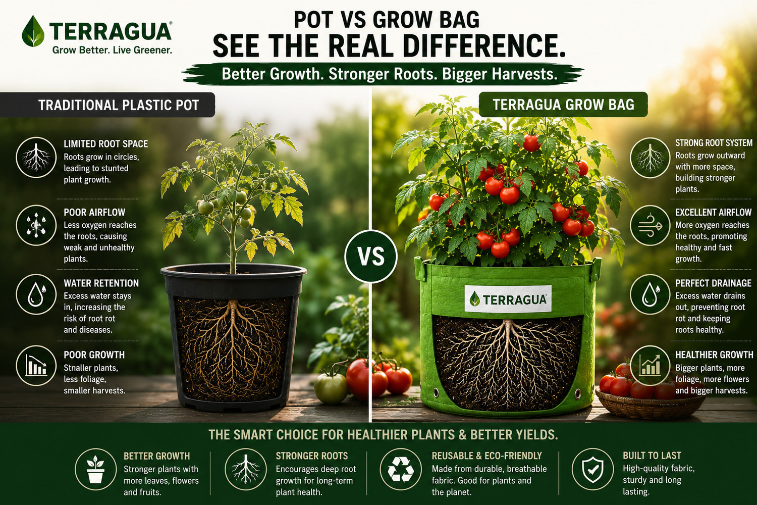 Image of TERRAGUA 18x18 Large Capacity Planting Containers for Terrace Farming 230 GSM Grow Bag