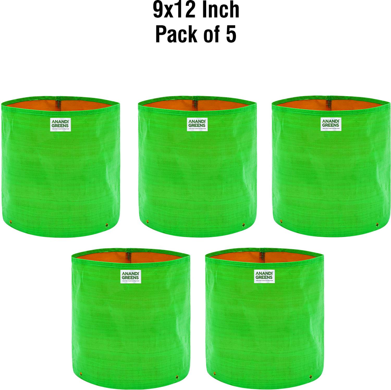 Anandi Greens 9x12 INCH HDPE Uv Protected 220 GSM Round Shaped Green Colour Plant Grow Bag