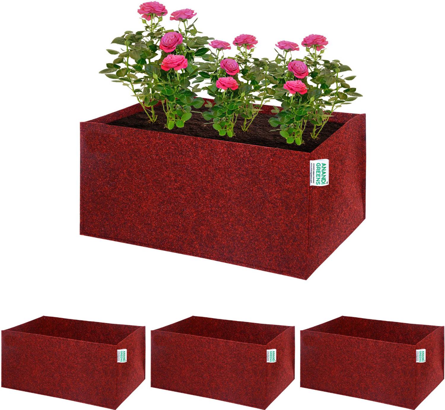 Anandi Greens 400 GSM Geo Fabric Plant Bag Maroon, 12X6X6 Inch Pack of 4 Grow Bag