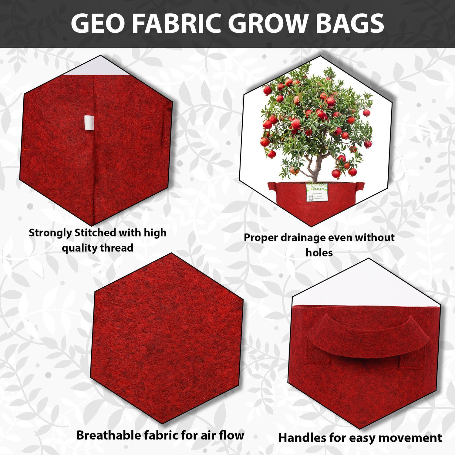 Image of STIGREEN Premium GEO Fabric 15*15 Grow Bag For Home Gardening 400 GSM Grow Bag