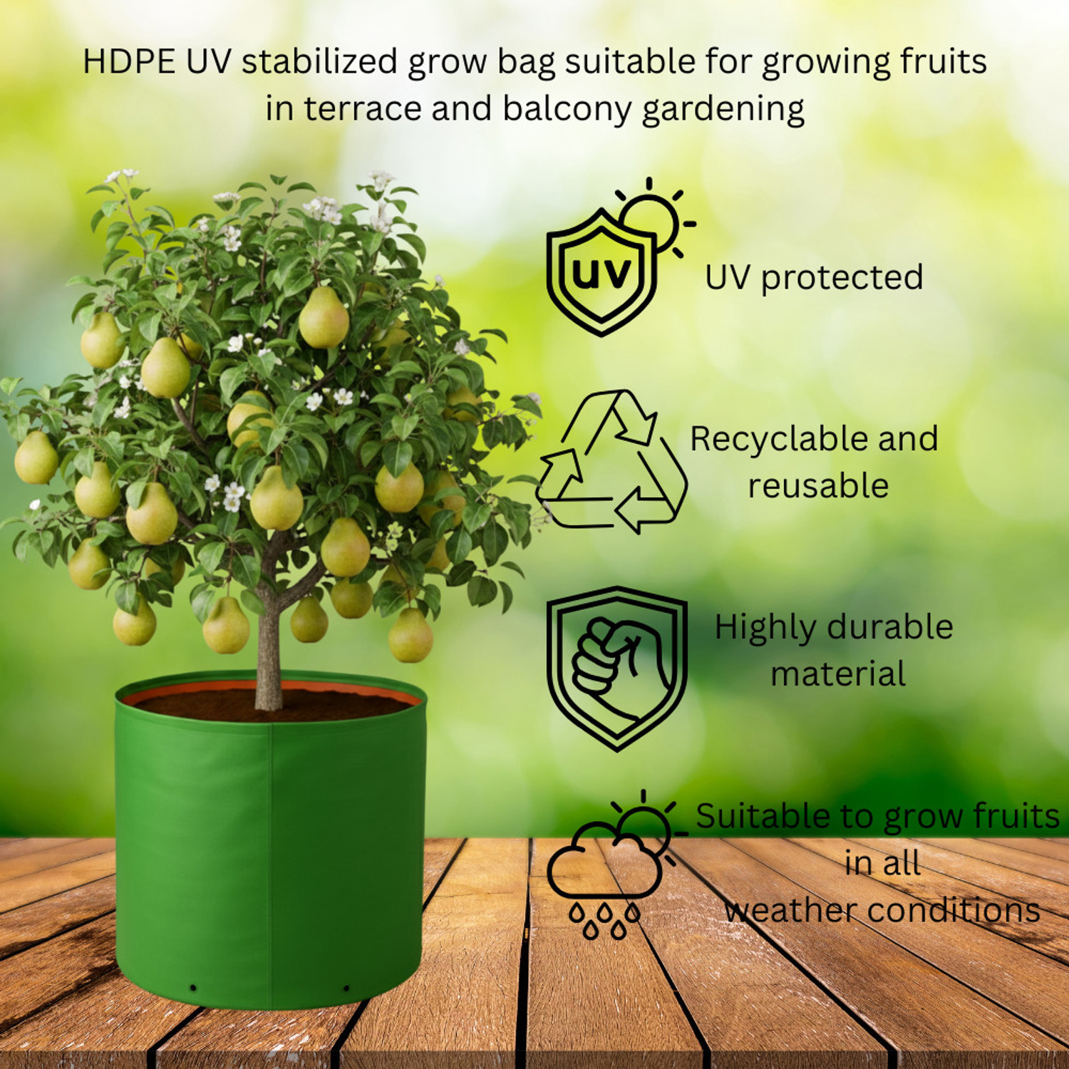 Image of SRE HDPE 220 GSM Terrace Gardening Grow Bag (18 X 18 inch) -Pack of 7 Grow Bag