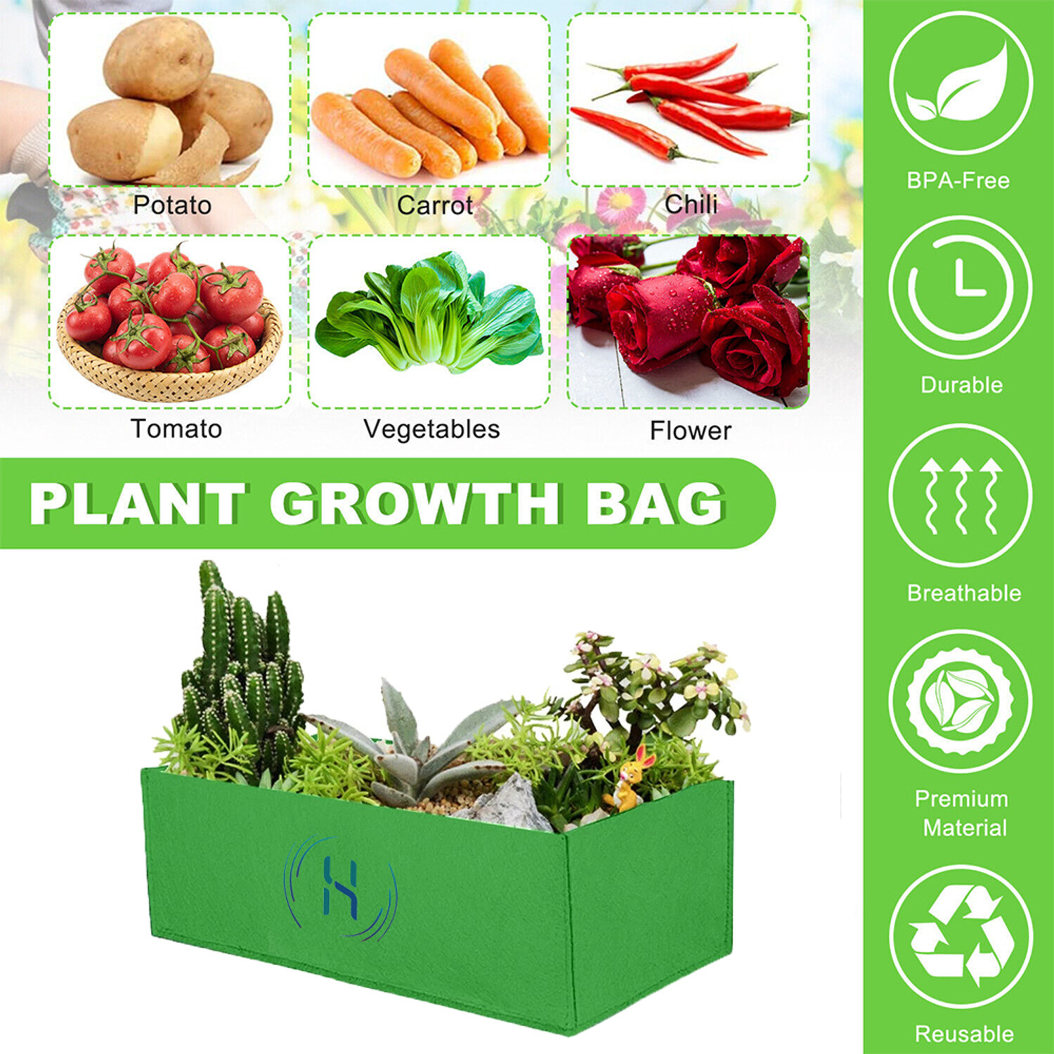 Image of heliland plant bag 48x12x12 in pack 1, plant growing plastic bag, rectangular grow bags Grow Bag