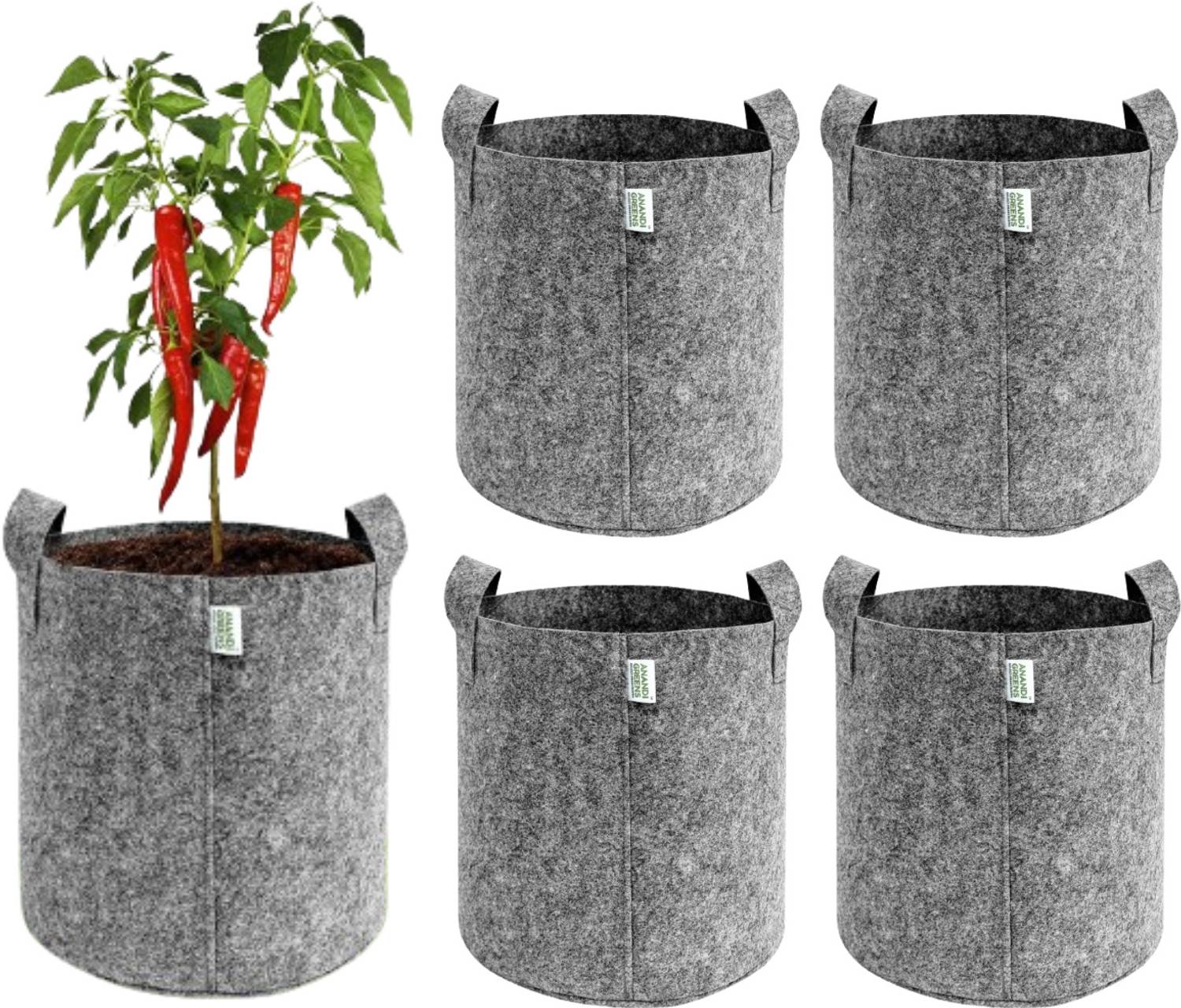 Anandi Greens 9x9 INCH Round 350 GSM Grey Color With Handle Plant Grow Bag