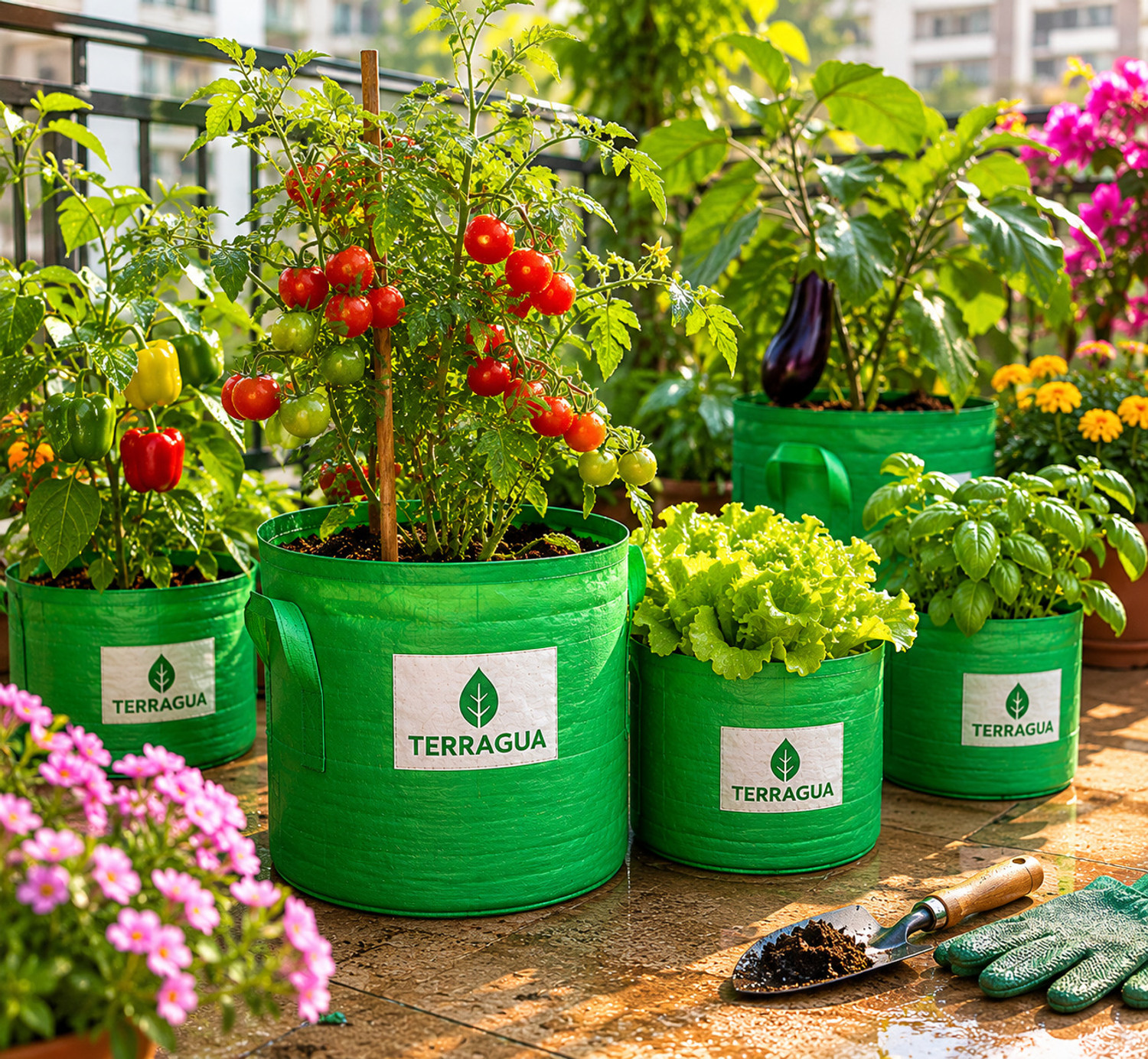 Image of TERRAGUA 18x18 Large Capacity Planting Containers for Terrace Farming 230 GSM Grow Bag