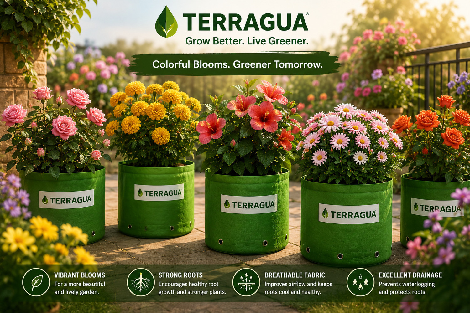 Image of TERRAGUA 18x18 Large Capacity Planting Containers for Terrace Farming 230 GSM Grow Bag