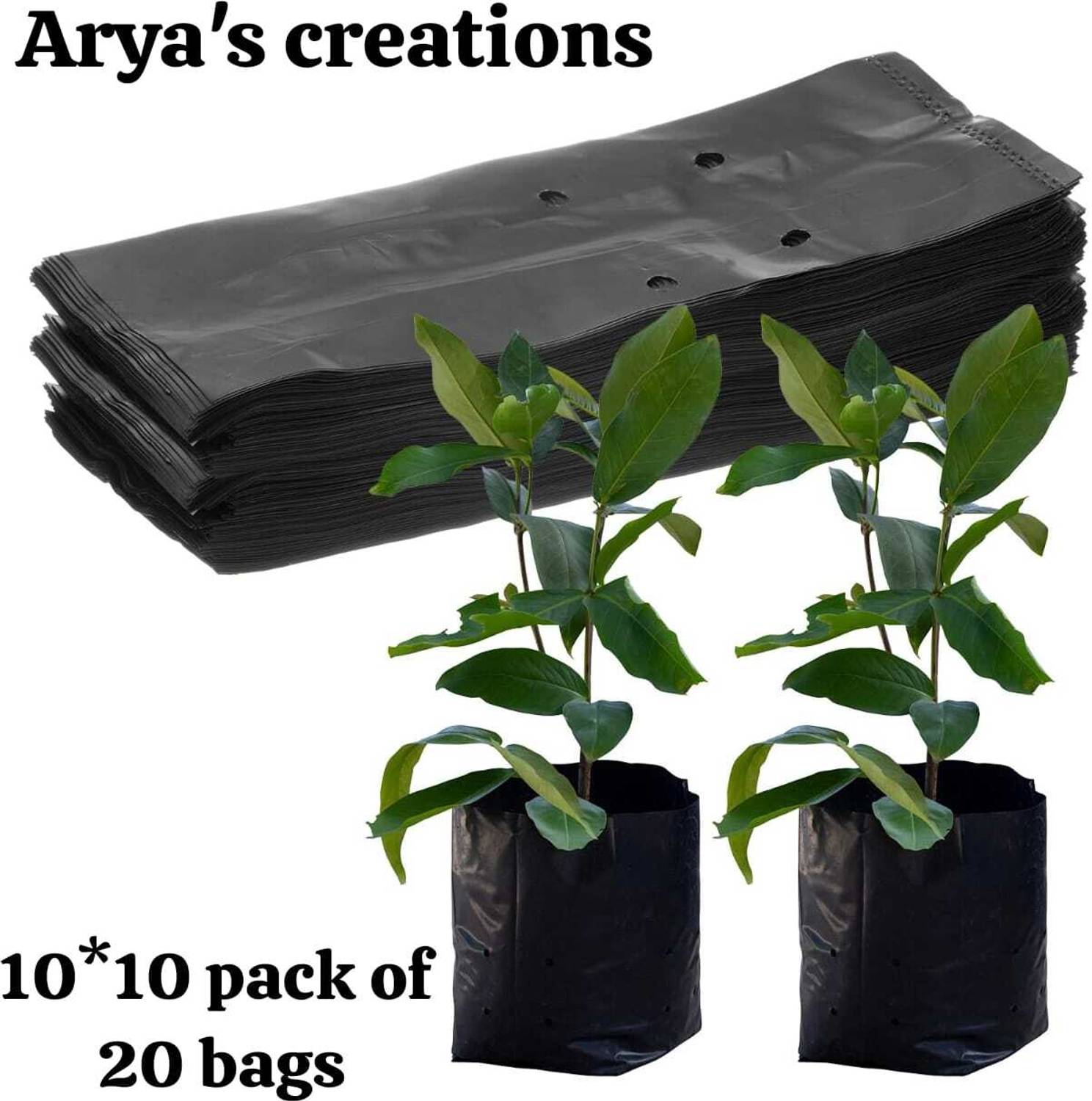 ARYASFASHION 10X10 Nursery Bags Pack of 20 plastic Poly Grow Bag