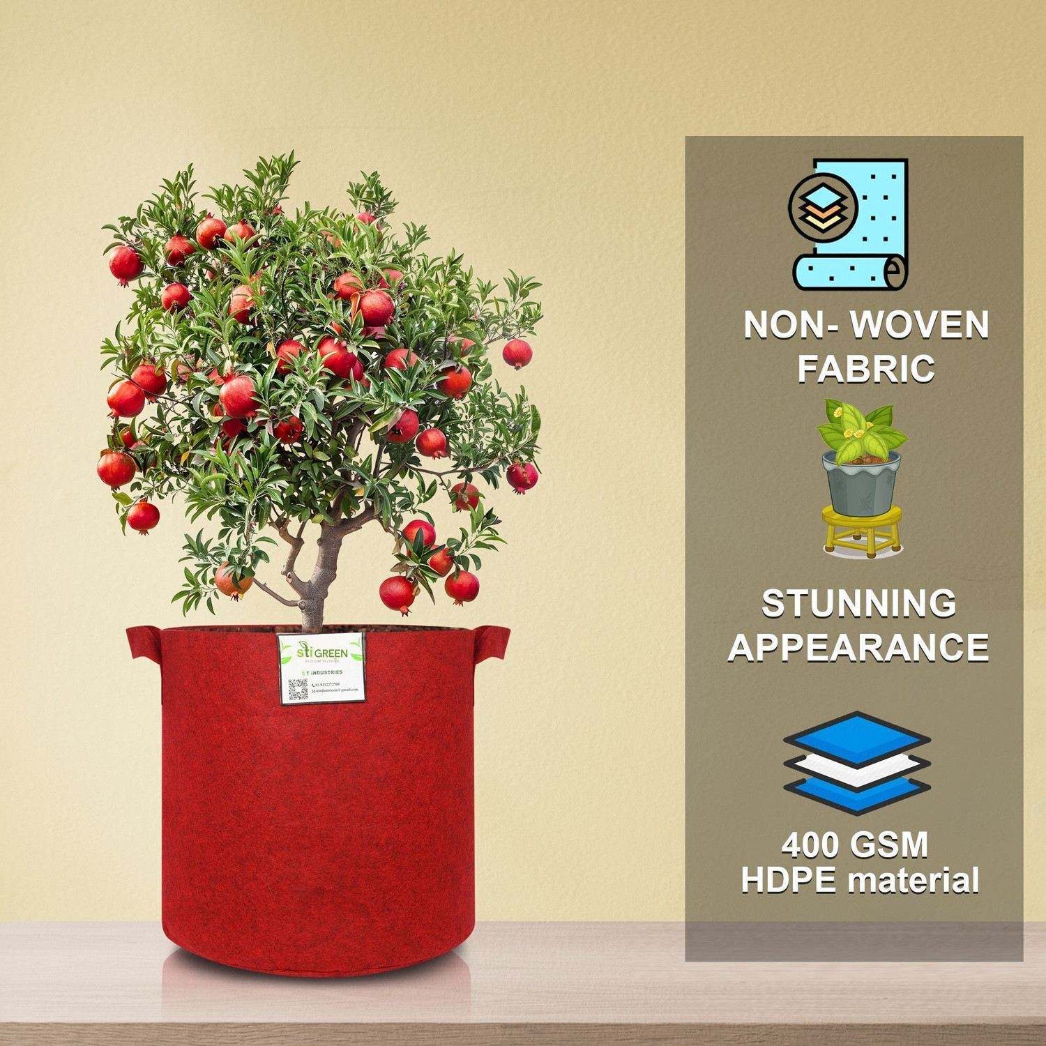 Image of STIGREEN Premium GEO Fabric 15*15 Grow Bag For Home Gardening 400 GSM Grow Bag