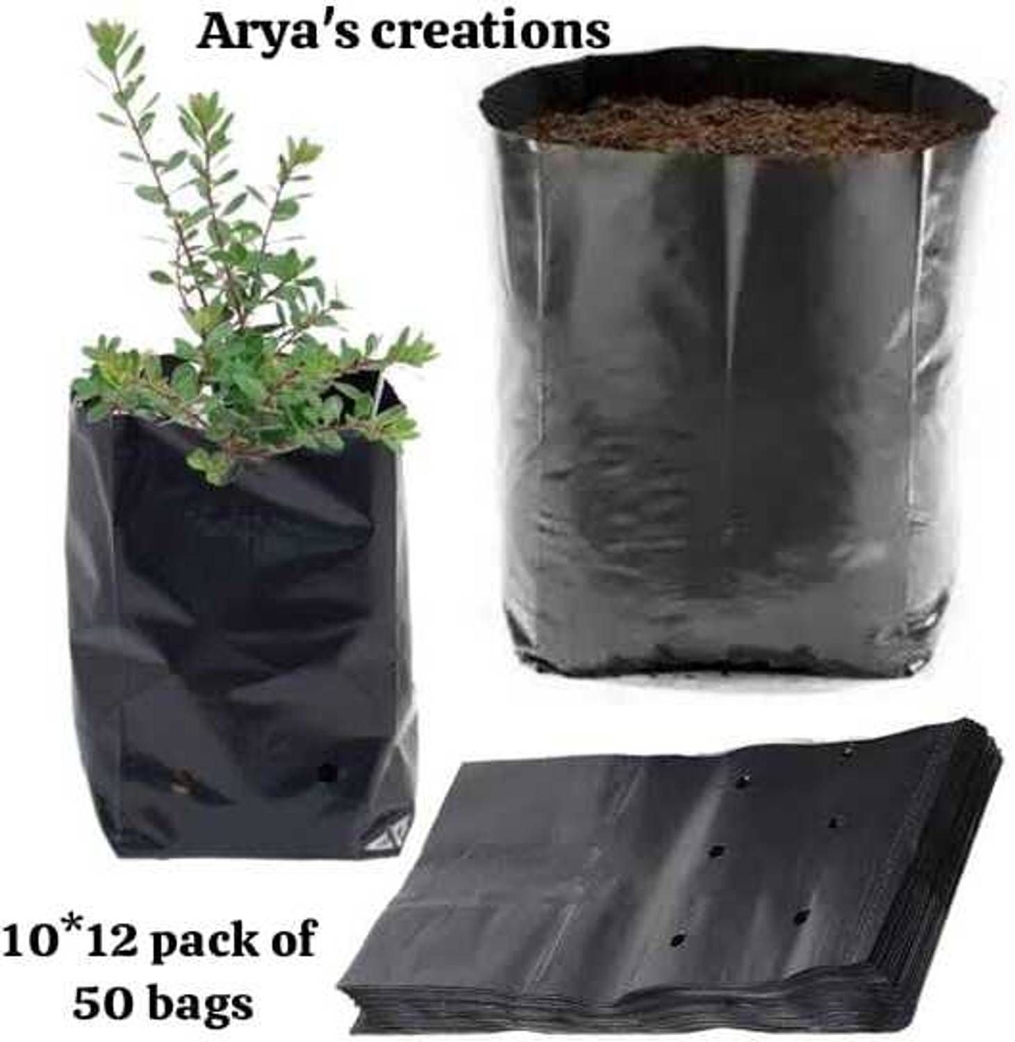 ARYASFASHION 10X12 Nursery Bags Pack of 50 plastic Poly Grow Bag