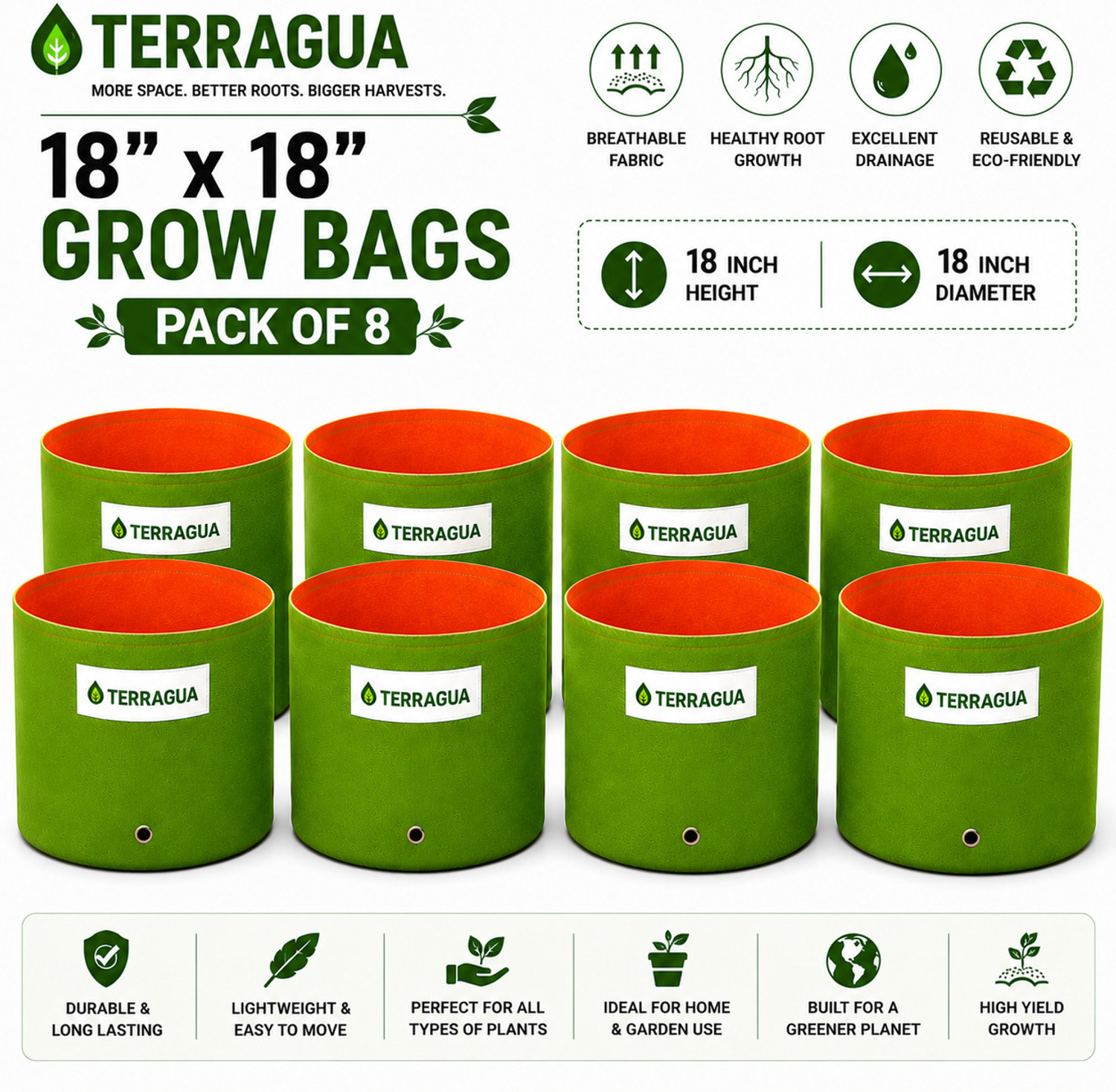 Image of TERRAGUA 18x18 Large Capacity Planting Containers for Terrace Farming 230 GSM Grow Bag