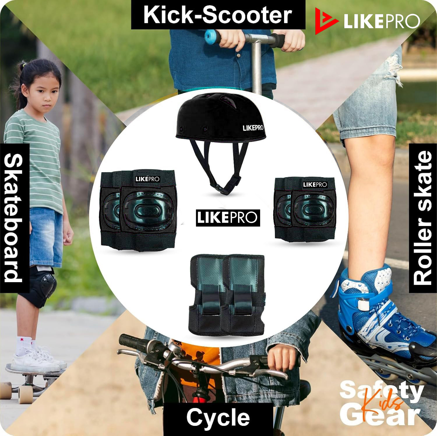 Image of LIKEPRO Kids Skating Safety Set from for Ages 3-5-8-14 Boys Skating Guard Combo Skating Guard Combo