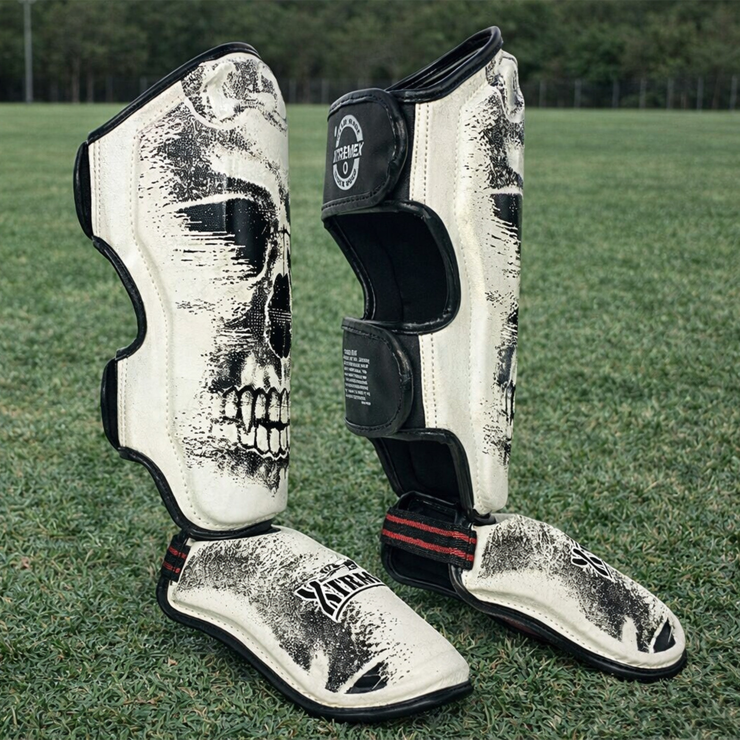 Image of XtremeX Skull Shin Instep Guard for MMA, Muaythai, Kickboxing, Shin Pads for MMA (M) MMA Shin Guard