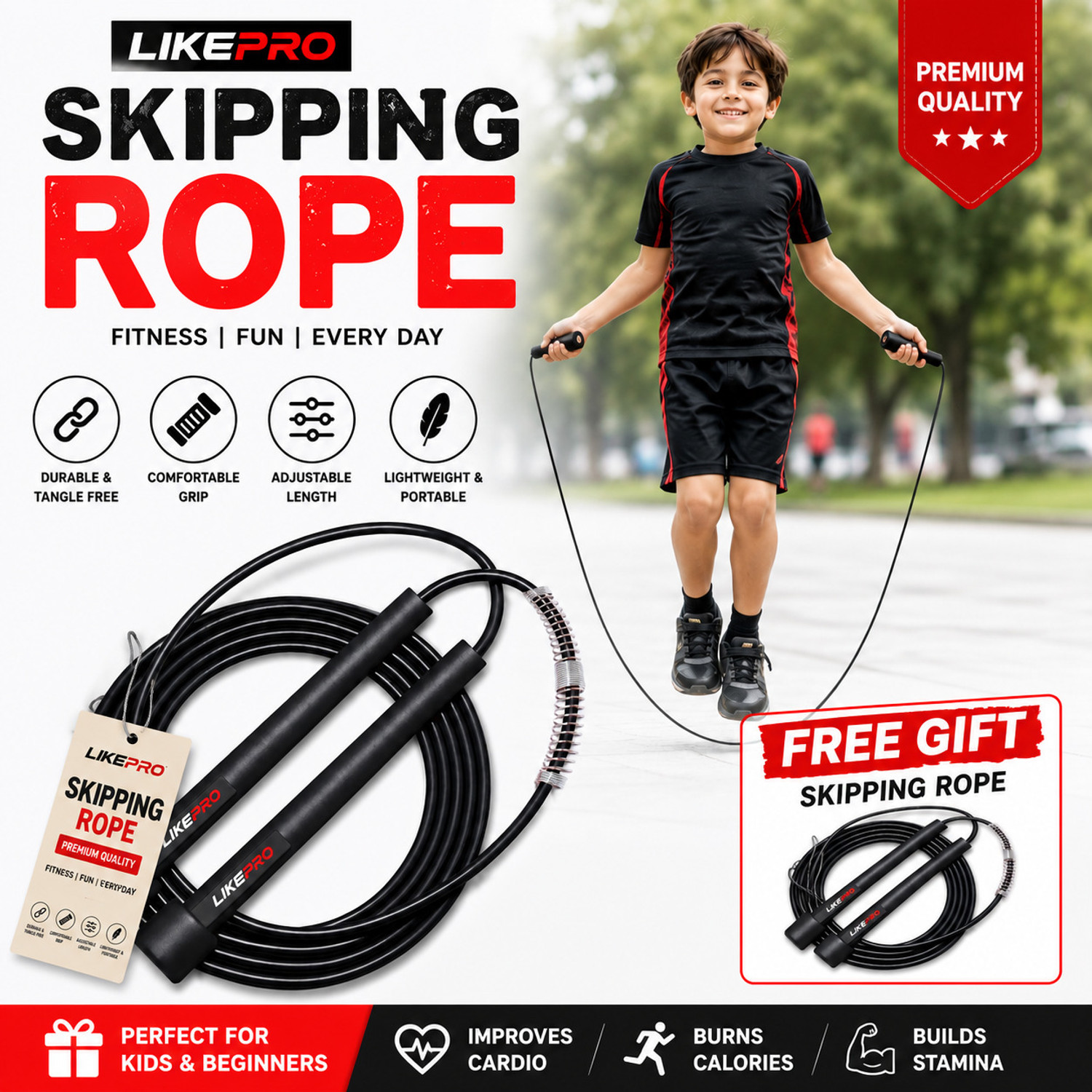 Image of LIKEPRO Kids Skating Protective Set (Ages 3-5-8-14 Yrs) With Skipping Rope Skating Guard Combo