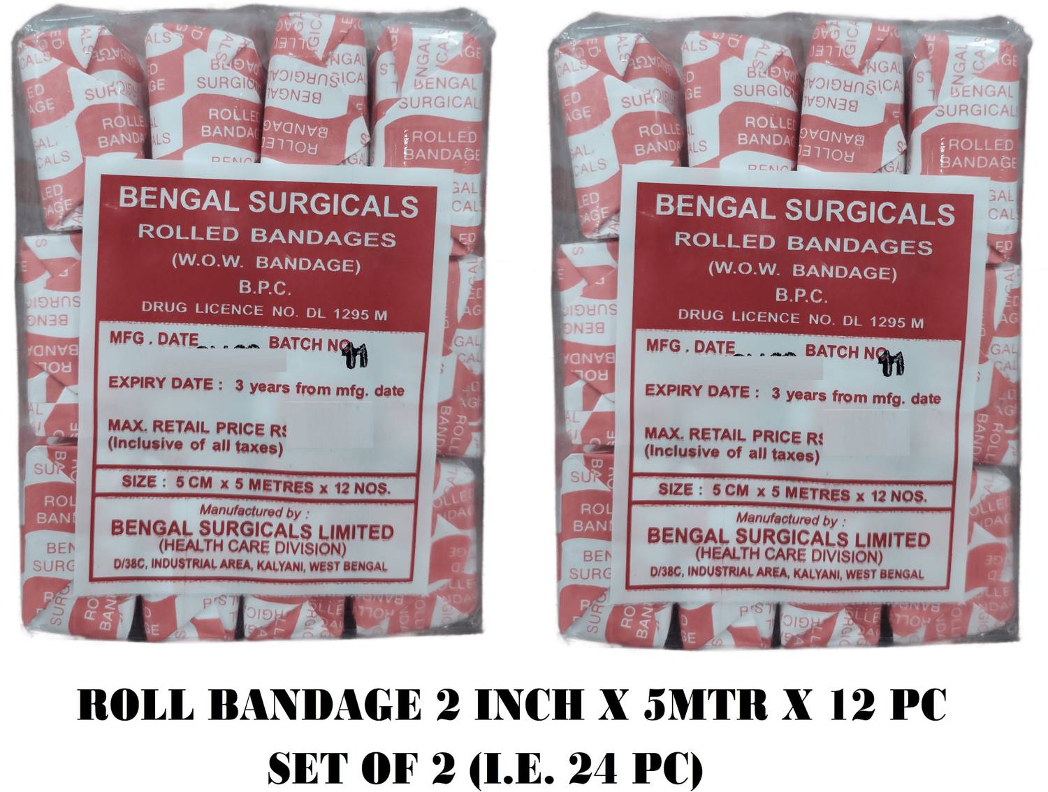 BENGAL SURGICALS Absorbent Cotton Medical Gauze Roll Bandage 2inch(5cm x 5mtr)(2 Pac i.e.24Rolls) Gauze Medical Dressing