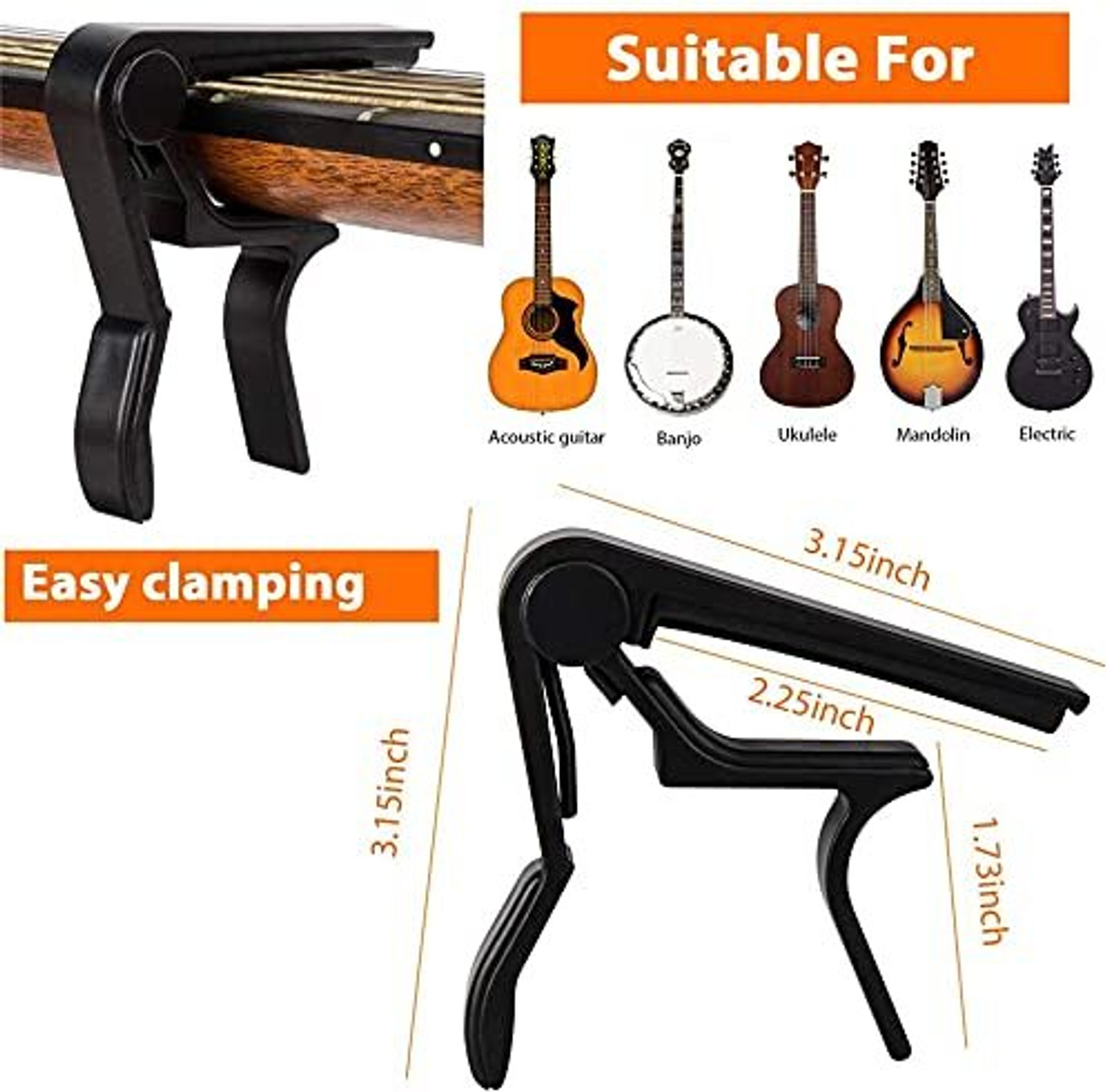 Image of Pleasure Alloy Capo for Acoustic Guitar with Picks for Ukulele Screw-on Guitar Capo