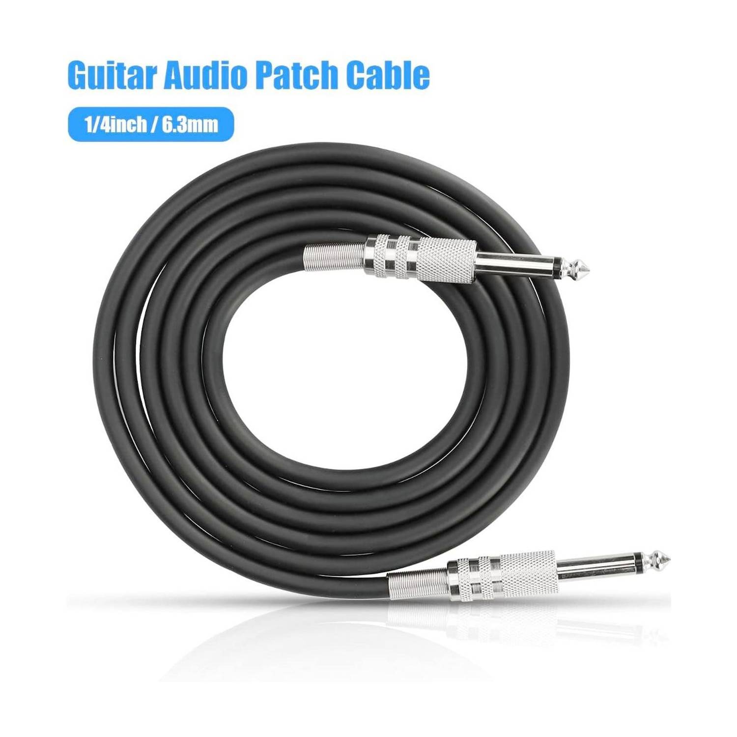 Belear 3 Meters Electric Bass Guitar Cable - 6.35mm Male to 6.35mm Male Mono Plug Double Angled TRS Patch Cable