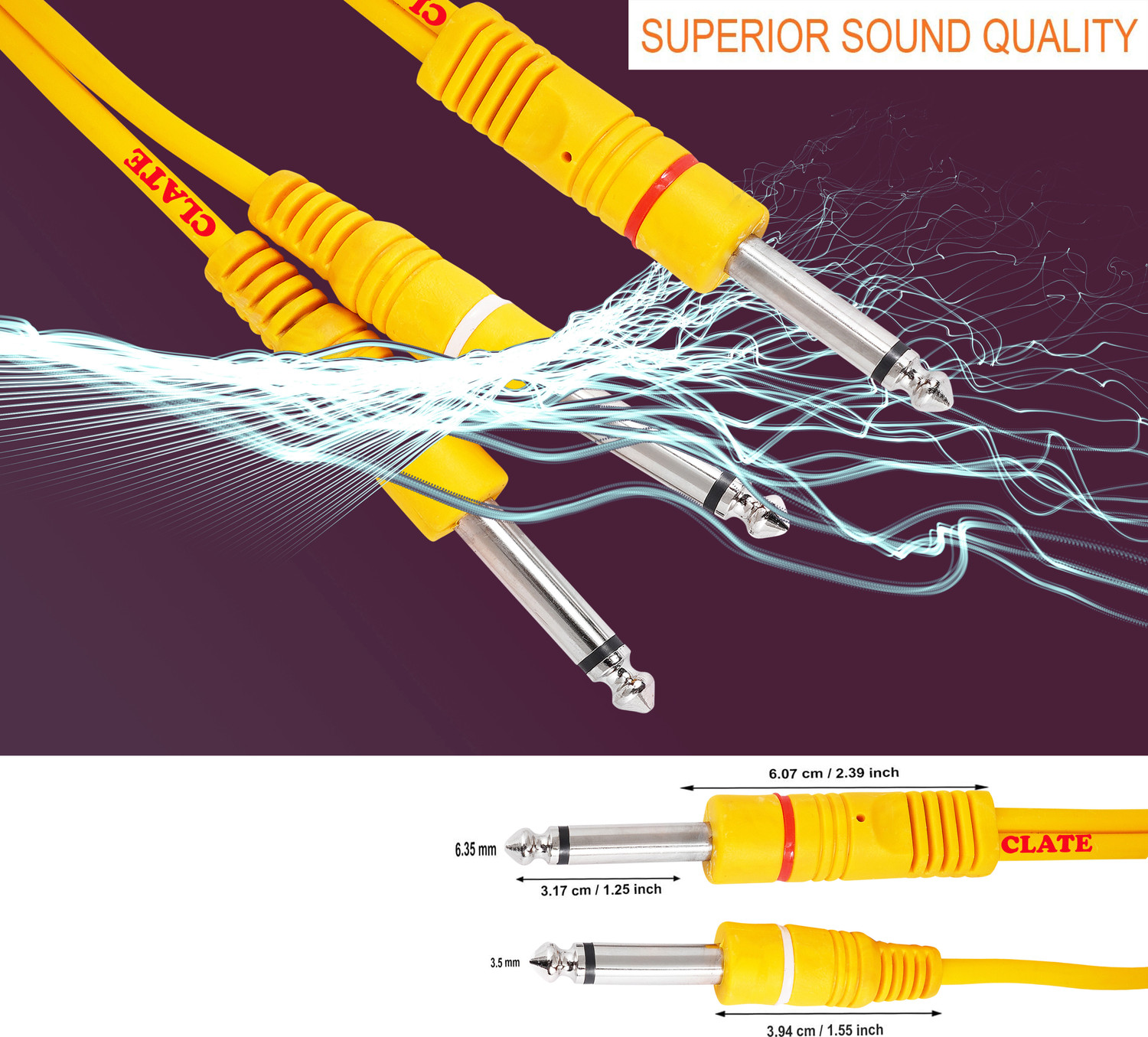 Image of CLATE Premium 2Mono to 6.35mm Mono Jack 1 /4 inch TS Cable Unbalanced Guitar Patch Cable Straight TS Patch Cable