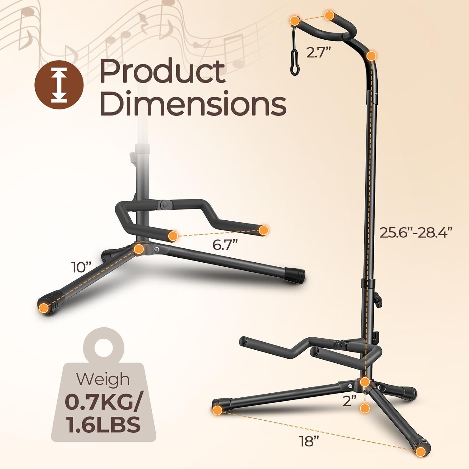 Image of intern Height Adjustable Guitar Stand Floor with Secure Support for Electric, Bass Tubular Stand