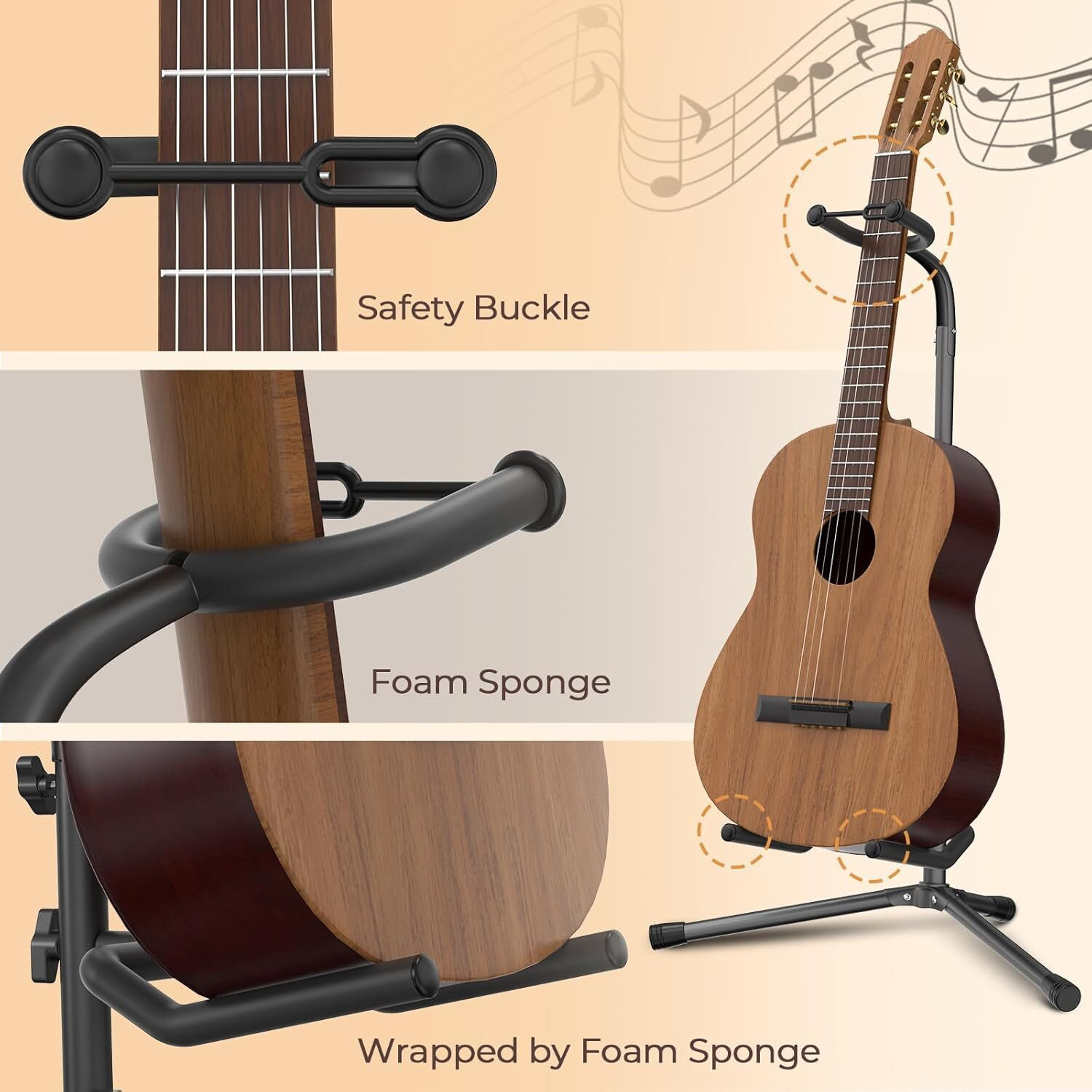 Image of intern Height Adjustable Guitar Stand Floor with Secure Support for Electric, Bass Tubular Stand