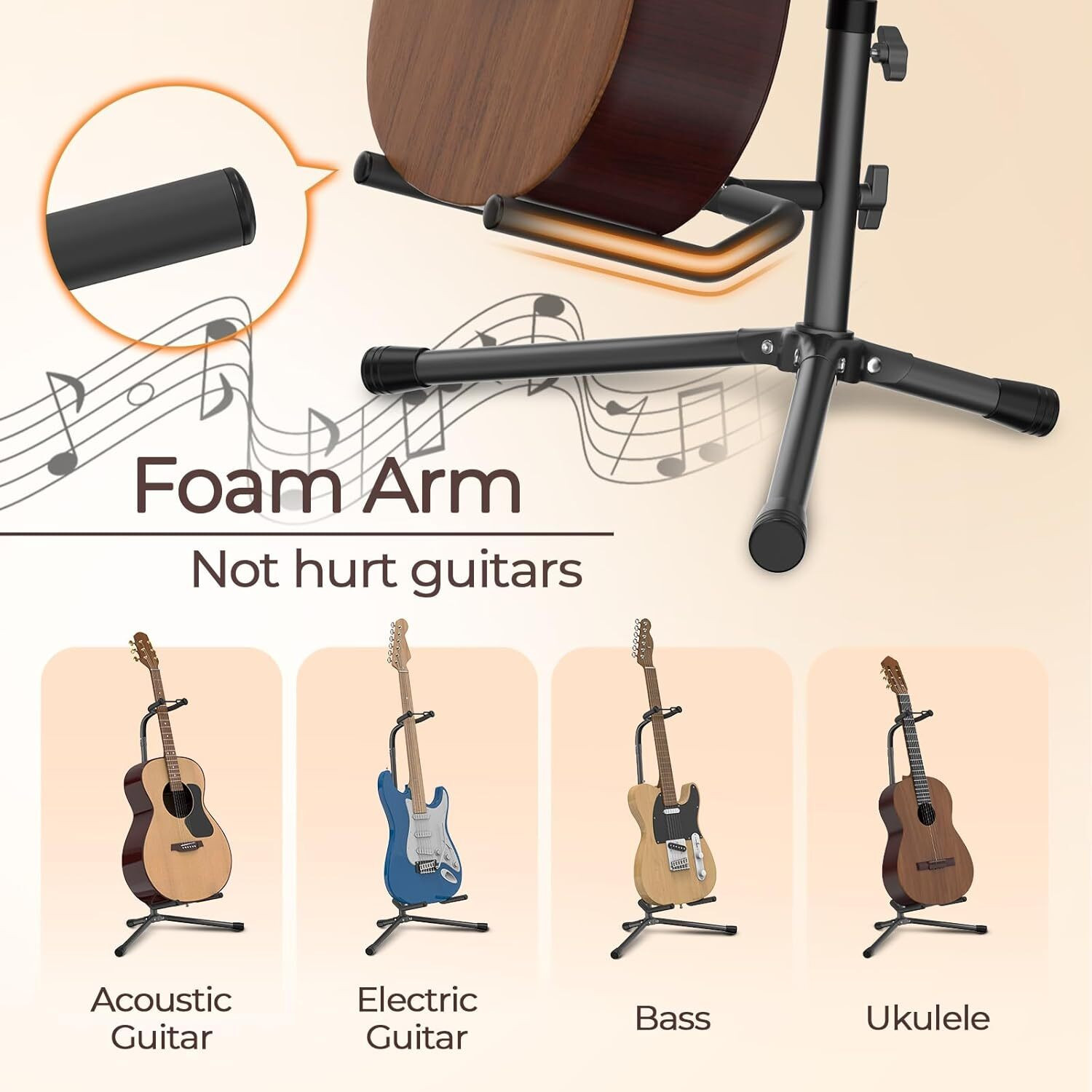 Image of intern Height Adjustable Guitar Stand Floor with Secure Support for Electric, Bass Tubular Stand
