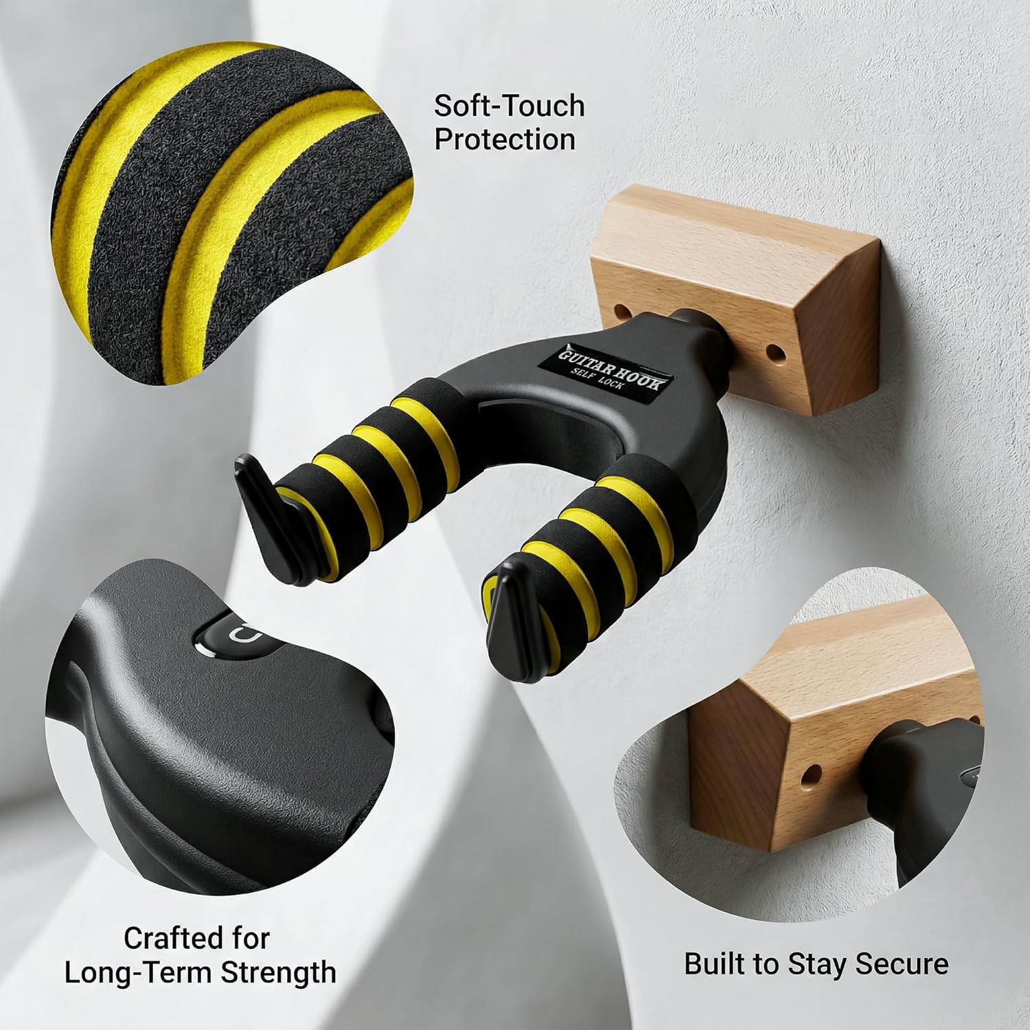 Image of intern Guitar Wall Mount with Wooden Base Guitar Wall Hanger