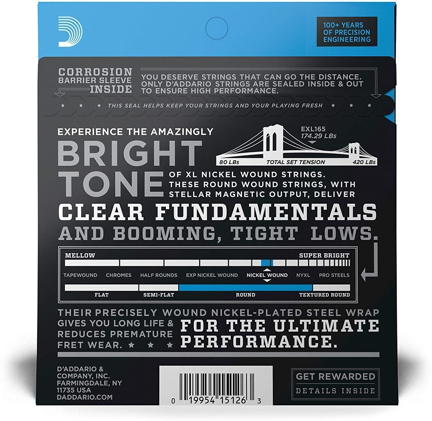 Image of D'ADDARIO Bass EXL165 Nickel Wound 45-105 Custom Light Bass Guitar Strings Guitar String