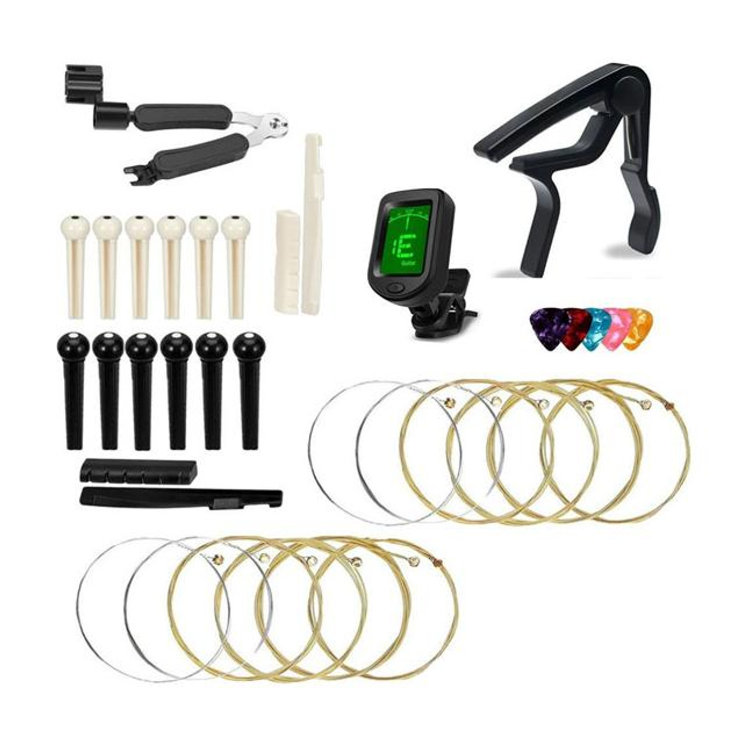 Image of Pleasure Acoustic Guitar Strings Set with Guitar Capo with Tuner 3 in 1 Winder Guitar String Guitar String