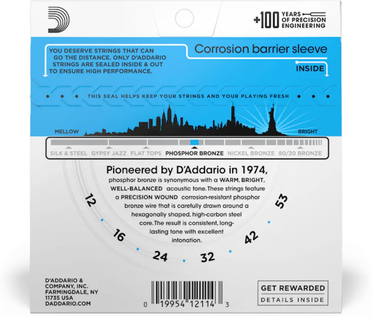 Image of D'ADDARIO Acoustic String set Daddario EJ16-2P ,12-53 Gauge (2Sets) Made in U.S.A Guitar String