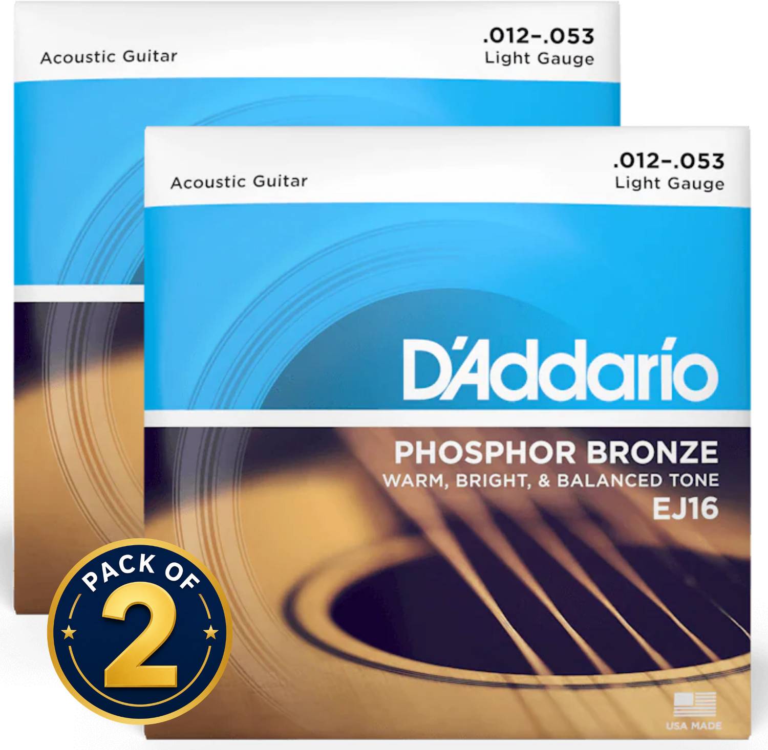 D'ADDARIO EJ16-2P Acoustic Guitar Strings 12-53 Gauge 2 Sets - Image 1