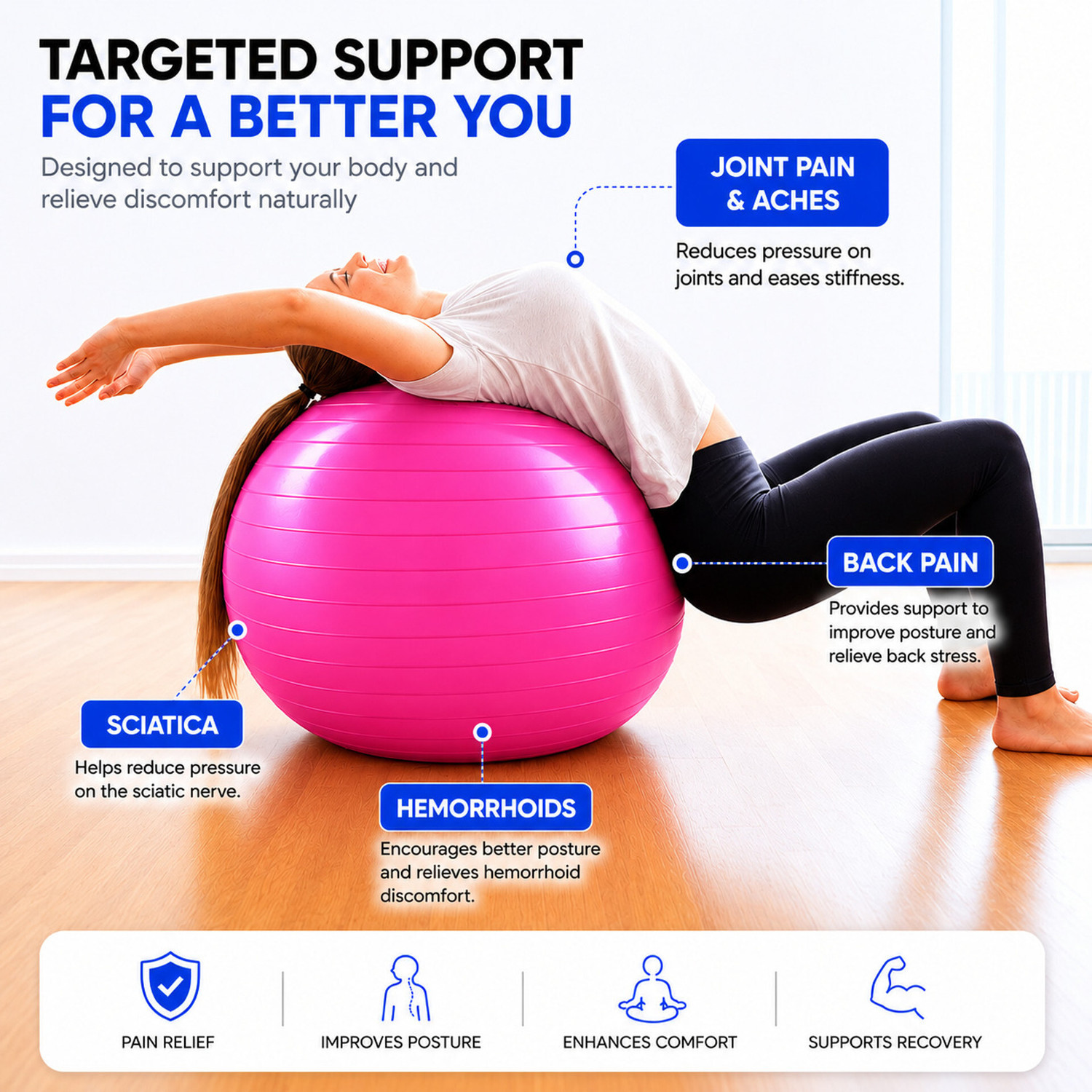 Image of Fitness Scout Stability Ball Chair For Office Home Gym, Yoga Ball For Workout (55 cm) Gym Ball